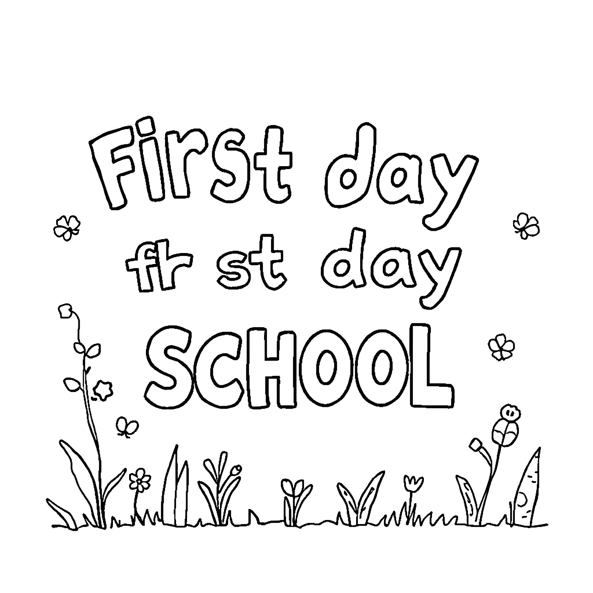 School's First Day Excitement Coloring Page (free black-and-white line drawing printable PDF for all, from beginners to advanced learners, including children, teens, adults, and seniors)