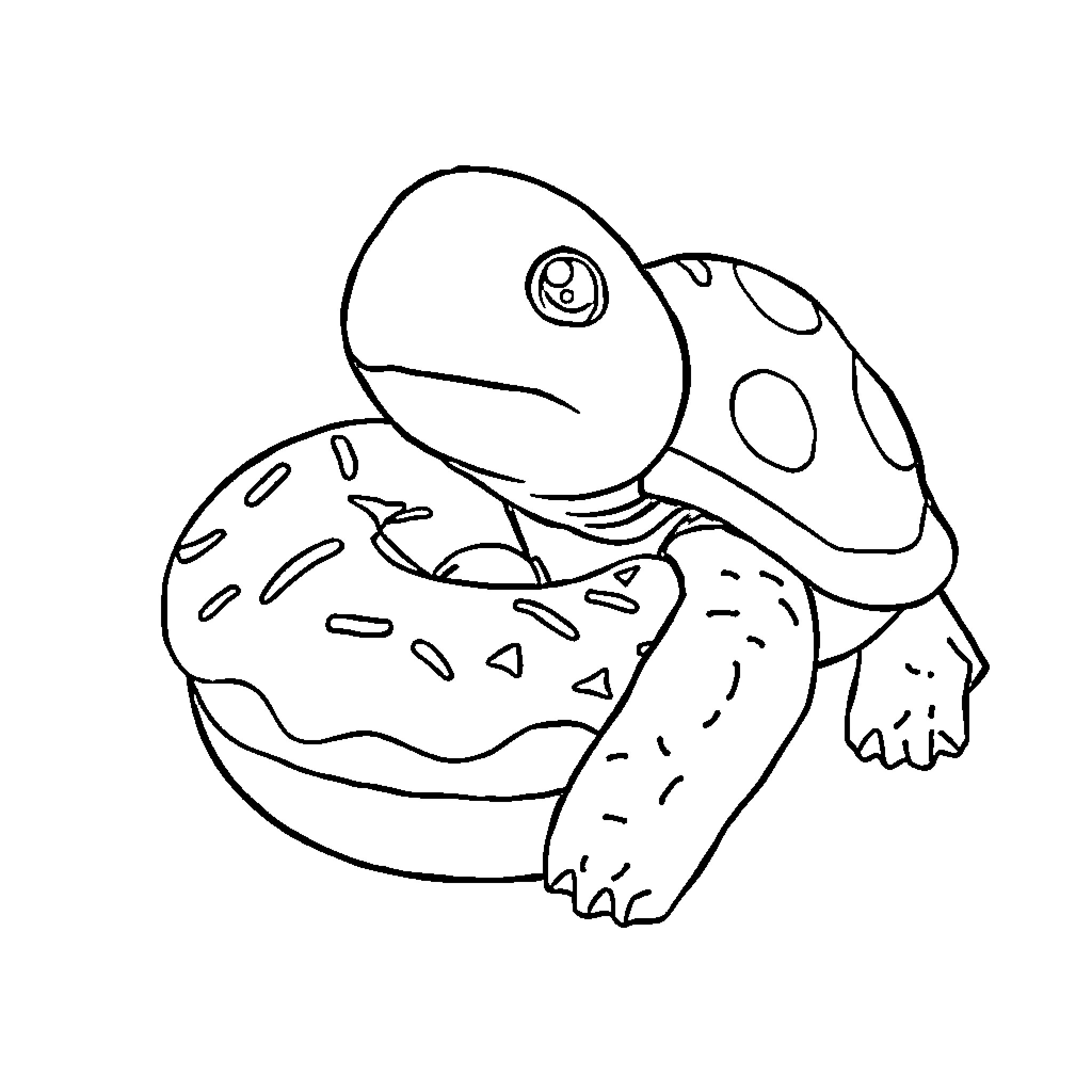 Turtle enjoying a tasty donut Coloring Page (free black-and-white line drawing printable PDF for all, from beginners to advanced learners, including children, teens, adults, and seniors)