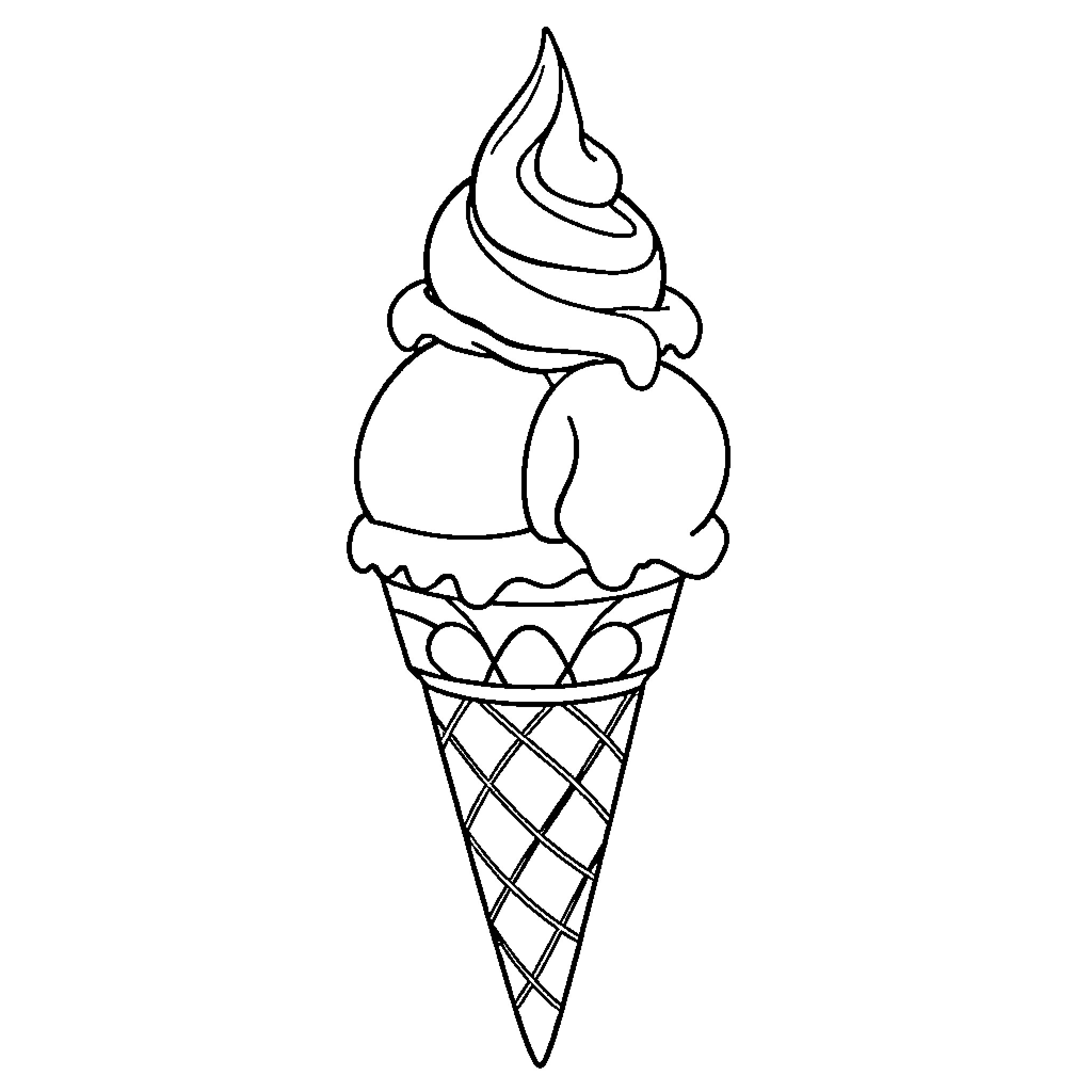 Ice Cream Swirled Cone Coloring Page (free black-and-white line drawing printable PDF for all, from beginners to advanced learners, including children, teens, adults, and seniors)
