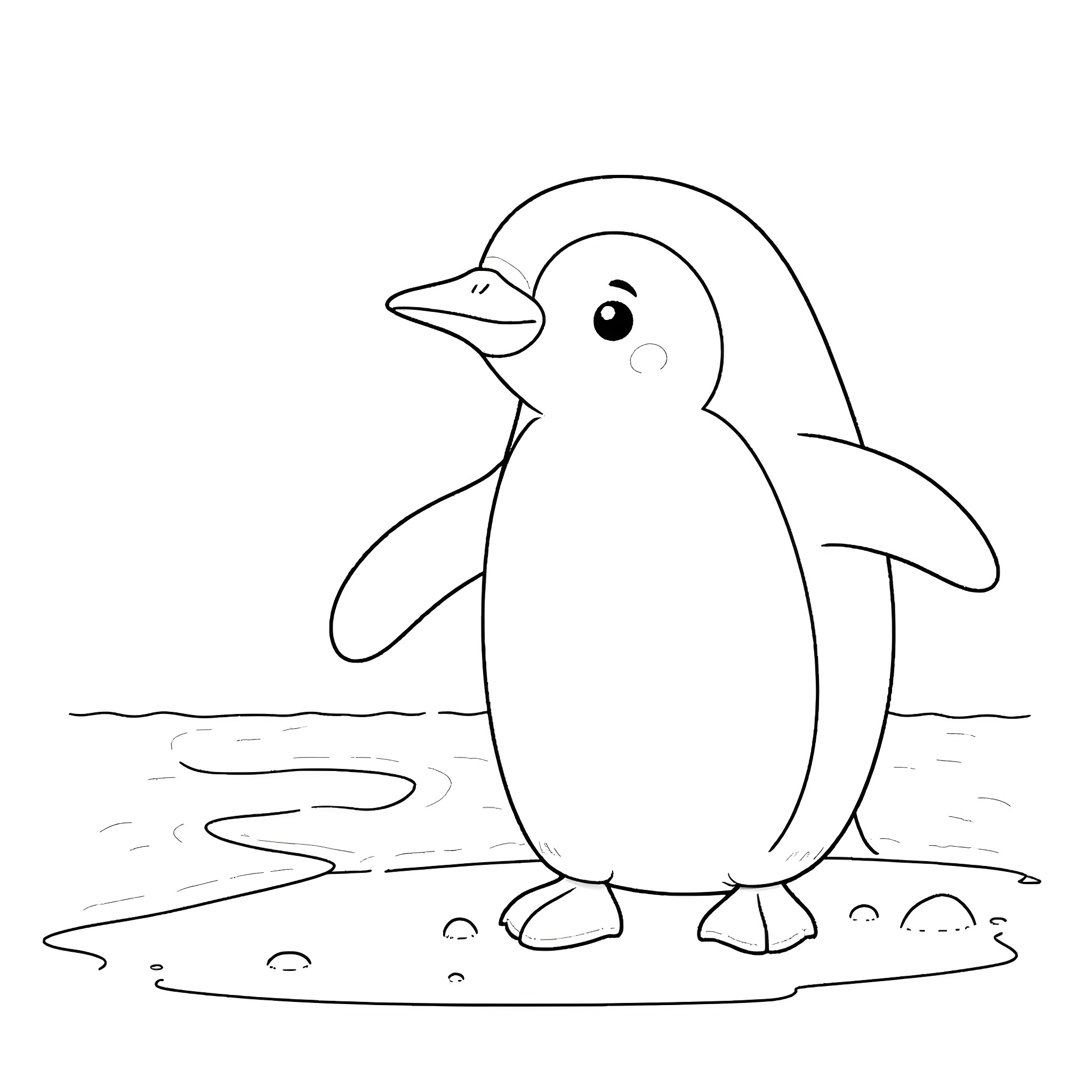 Penguin standing on ice Coloring Page (free black-and-white line drawing printable PDF for all, from beginners to advanced learners, including children, teens, adults, and seniors)