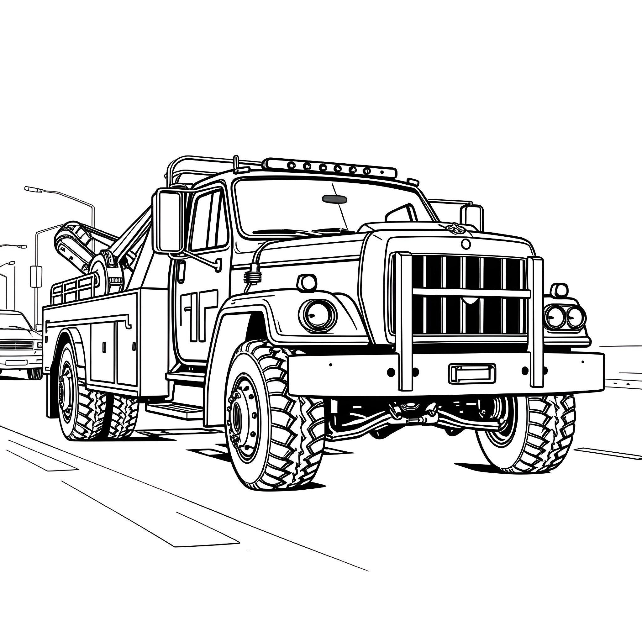Pickup Truck on Rugged Terrain Coloring Page (free black-and-white line drawing printable PDF for all, from beginners to advanced learners, including children, teens, adults, and seniors)