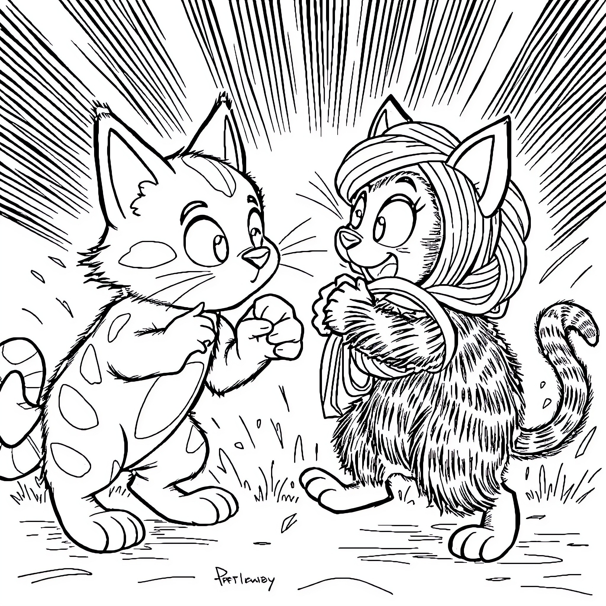 Catnap in the Meadow Coloring Page (free black-and-white line drawing printable PDF for all, from beginners to advanced learners, including children, teens, adults, and seniors)