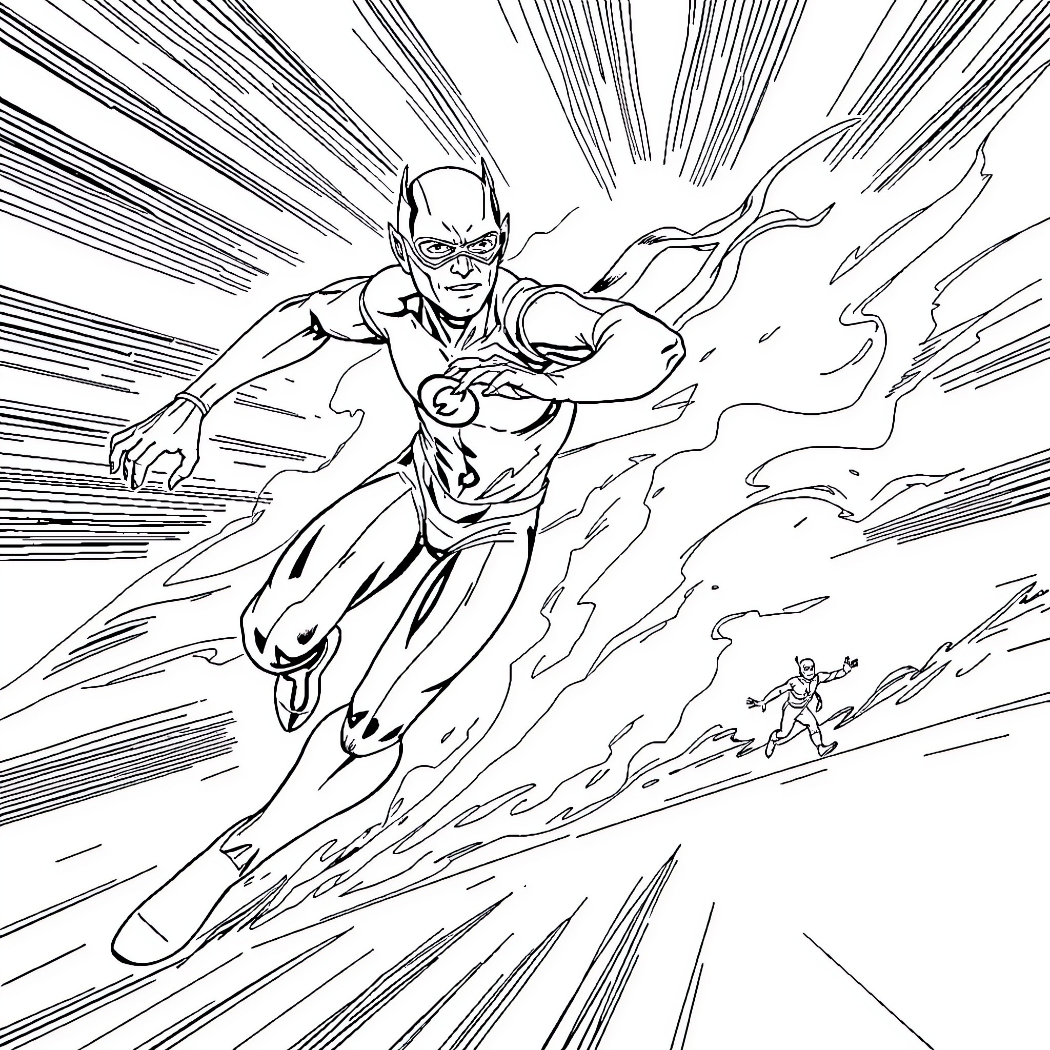 Flash Dashing Through Dynamic Panels Coloring Page (free black-and-white line drawing printable PDF for all, from beginners to advanced learners, including children, teens, adults, and seniors)