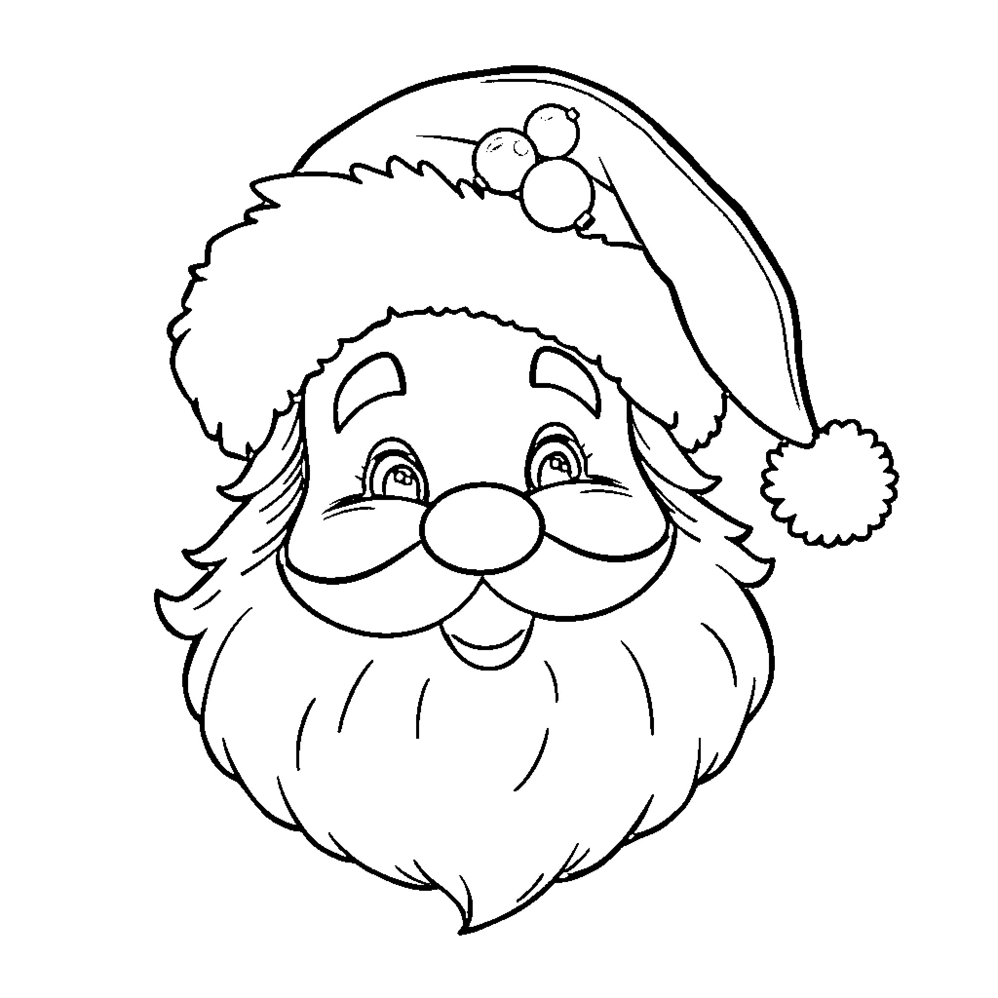 Santa Claus with a Jolly Expression Coloring Page (free black-and-white line drawing printable PDF for all, from beginners to advanced learners, including children, teens, adults, and seniors)