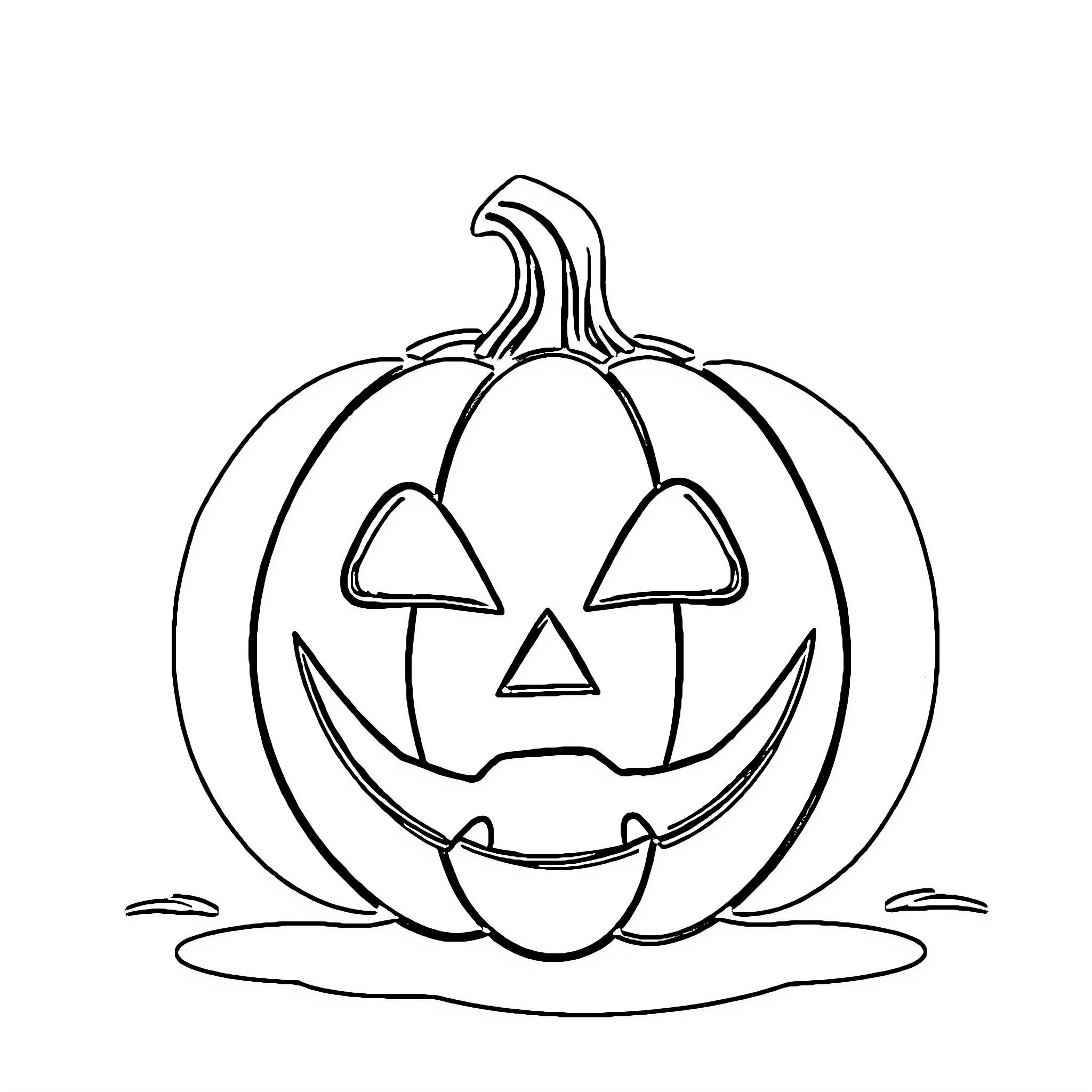 Pumpkin with a jolly carved face Coloring Page (free black-and-white line drawing printable PDF for all, from beginners to advanced learners, including children, teens, adults, and seniors)