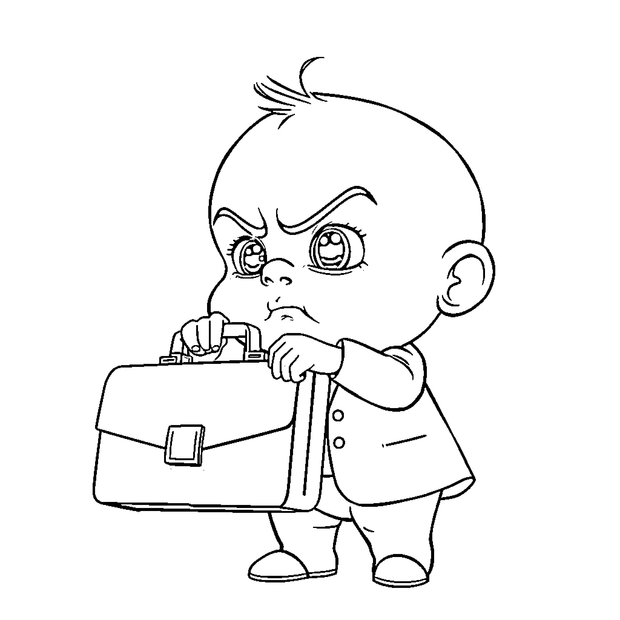 Baby dressed in business attire carrying a briefcase Coloring Page (free black-and-white line drawing printable PDF for all, from beginners to advanced learners, including children, teens, adults, and seniors)