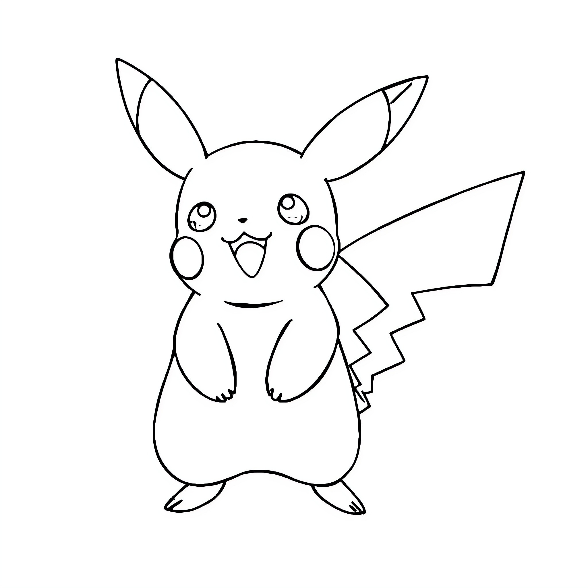 Pikachu the Pokemon character in a line art style Coloring Page (free black-and-white line drawing printable PDF for all, from beginners to advanced learners, including children, teens, adults, and seniors)