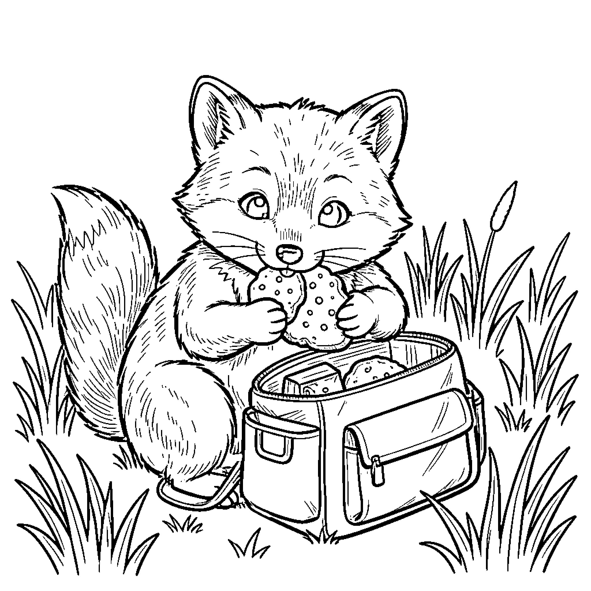 Zorro's Picnic Adventure in the Wilderness Coloring Page (free black-and-white line drawing printable PDF for all, from beginners to advanced learners, including children, teens, adults, and seniors)