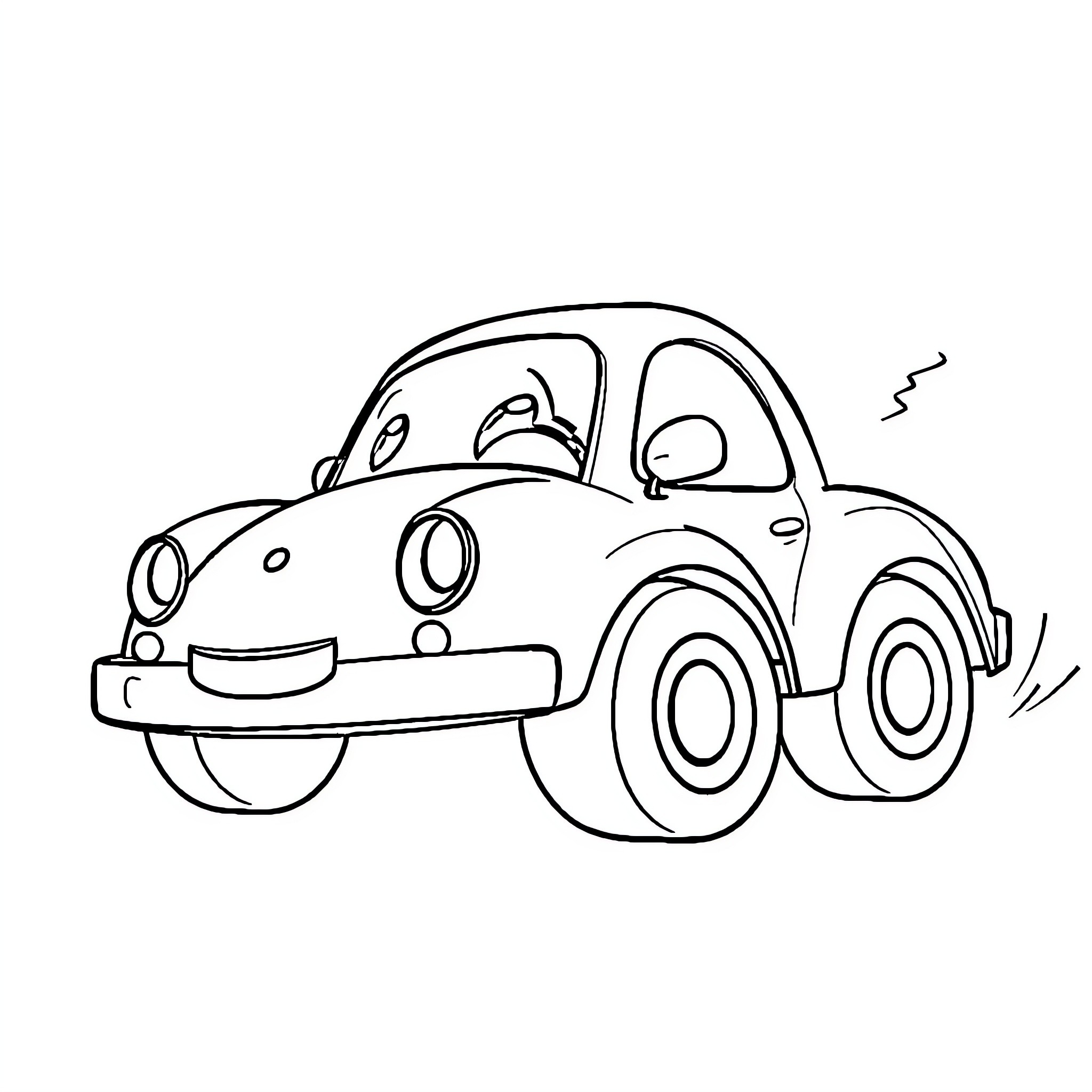 Car with cartoon-like features and expressions Coloring Page (free black-and-white line drawing printable PDF for all, from beginners to advanced learners, including children, teens, adults, and seniors)