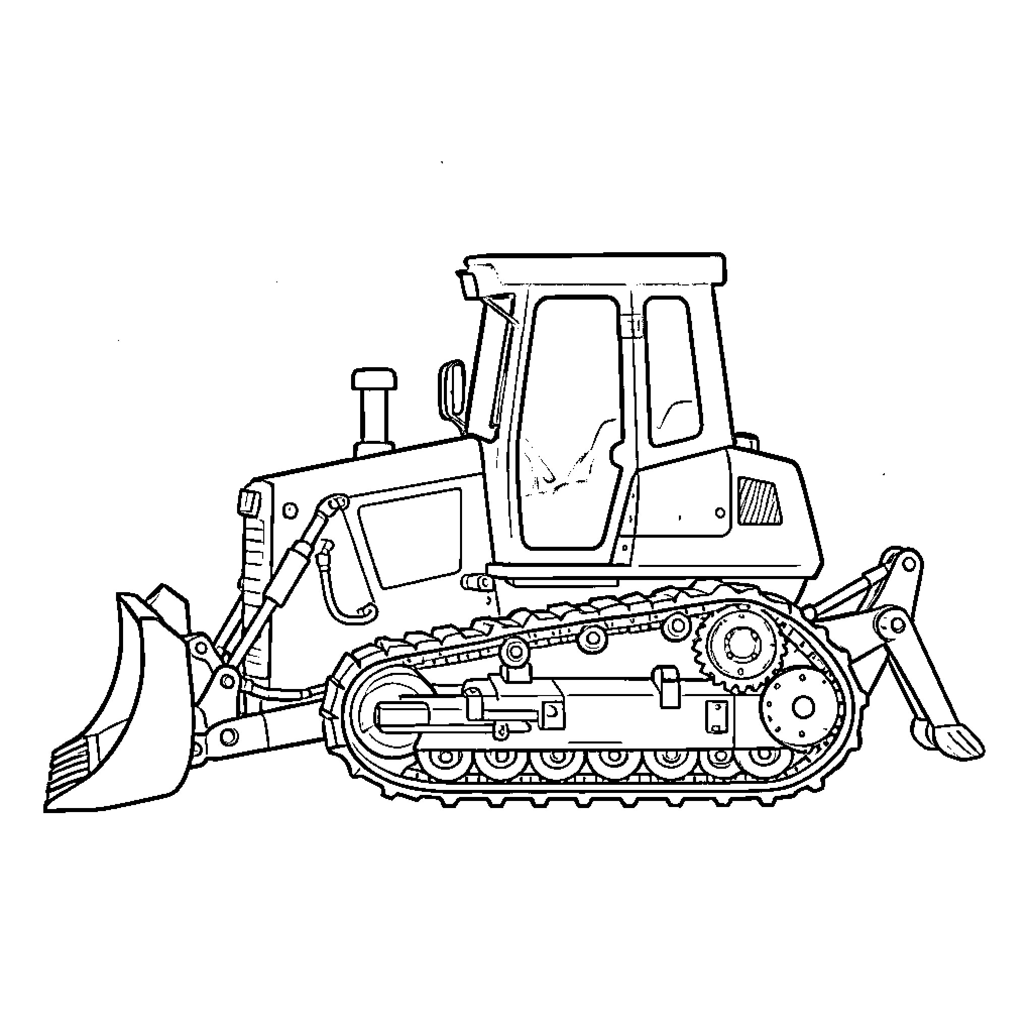 Bulldozer moving earth with heavy tracks and blade Coloring Page (free black-and-white line drawing printable PDF for all, from beginners to advanced learners, including children, teens, adults, and seniors)