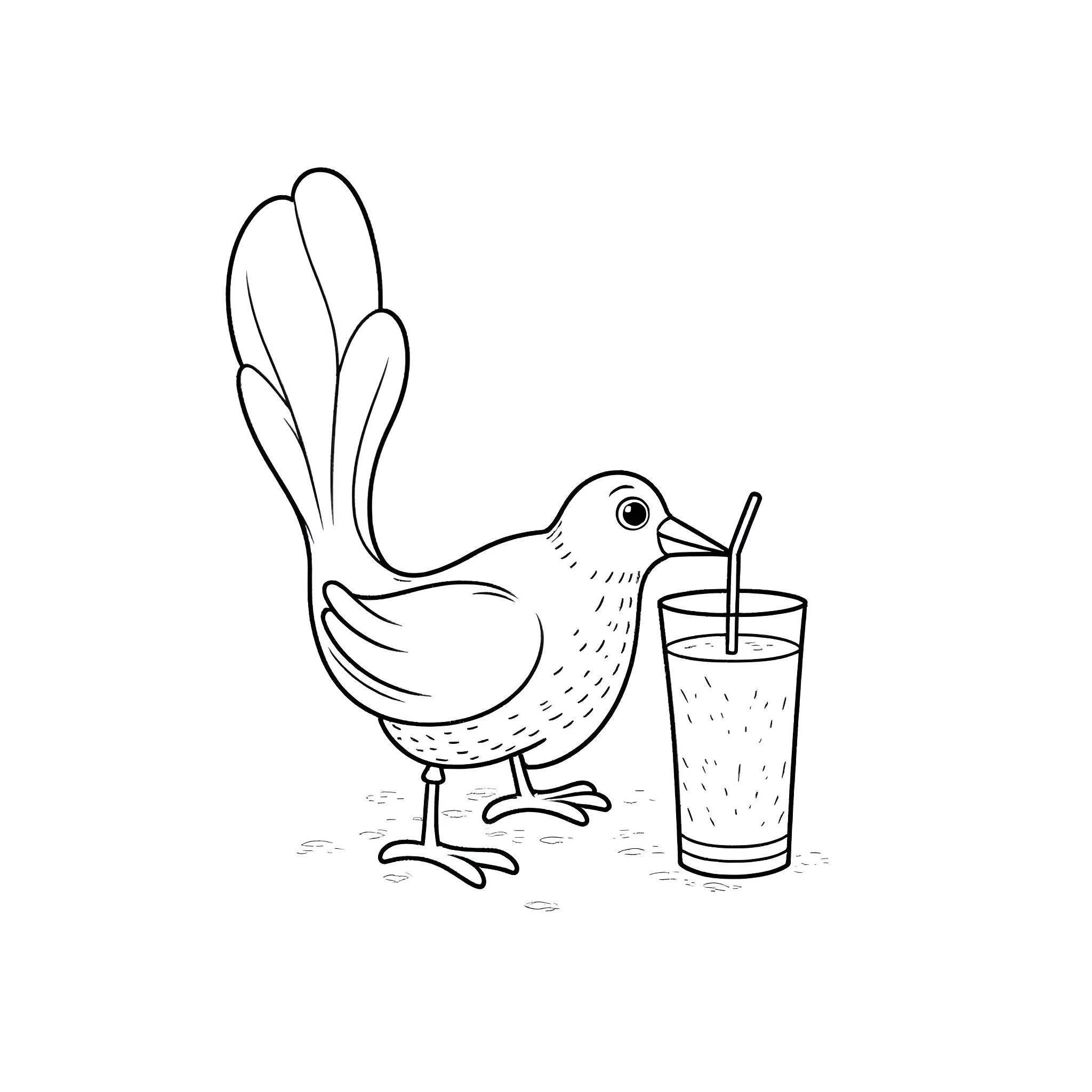 Bird drinking from a glass Coloring Page (free black-and-white line drawing printable PDF for all, from beginners to advanced learners, including children, teens, adults, and seniors)