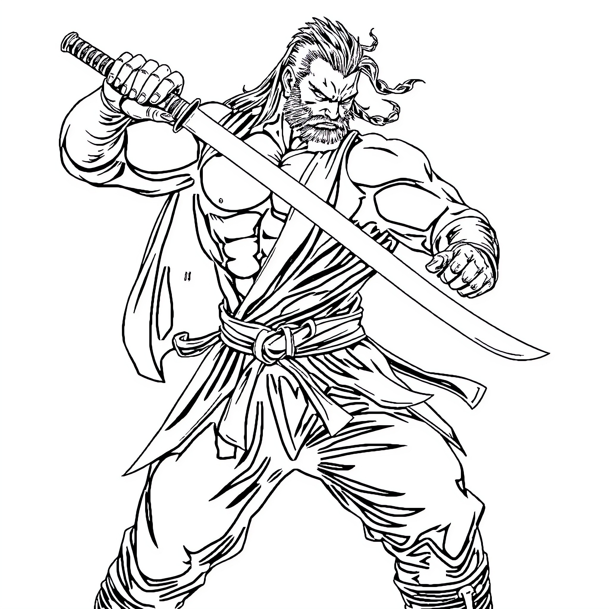 Power Ranger Warrior in Fierce Battle Stance Coloring Page (free black-and-white line drawing printable PDF for all, from beginners to advanced learners, including children, teens, adults, and seniors)