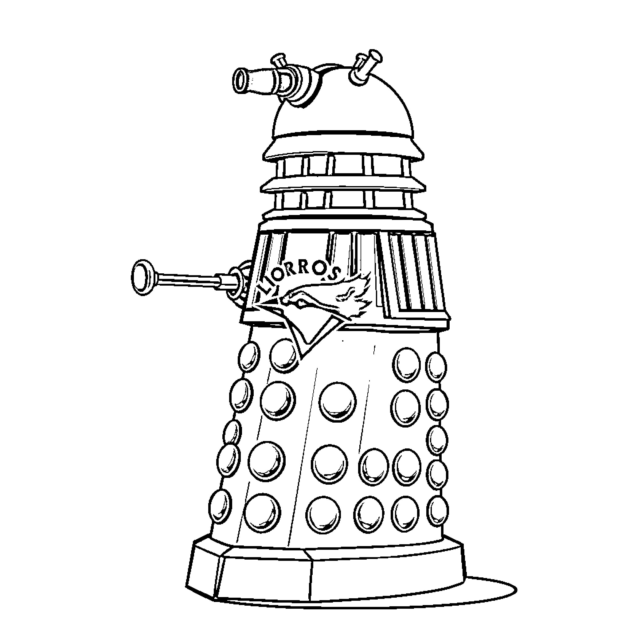 Dalek commanding an army of Daleks Coloring Page (free black-and-white line drawing printable PDF for all, from beginners to advanced learners, including children, teens, adults, and seniors)