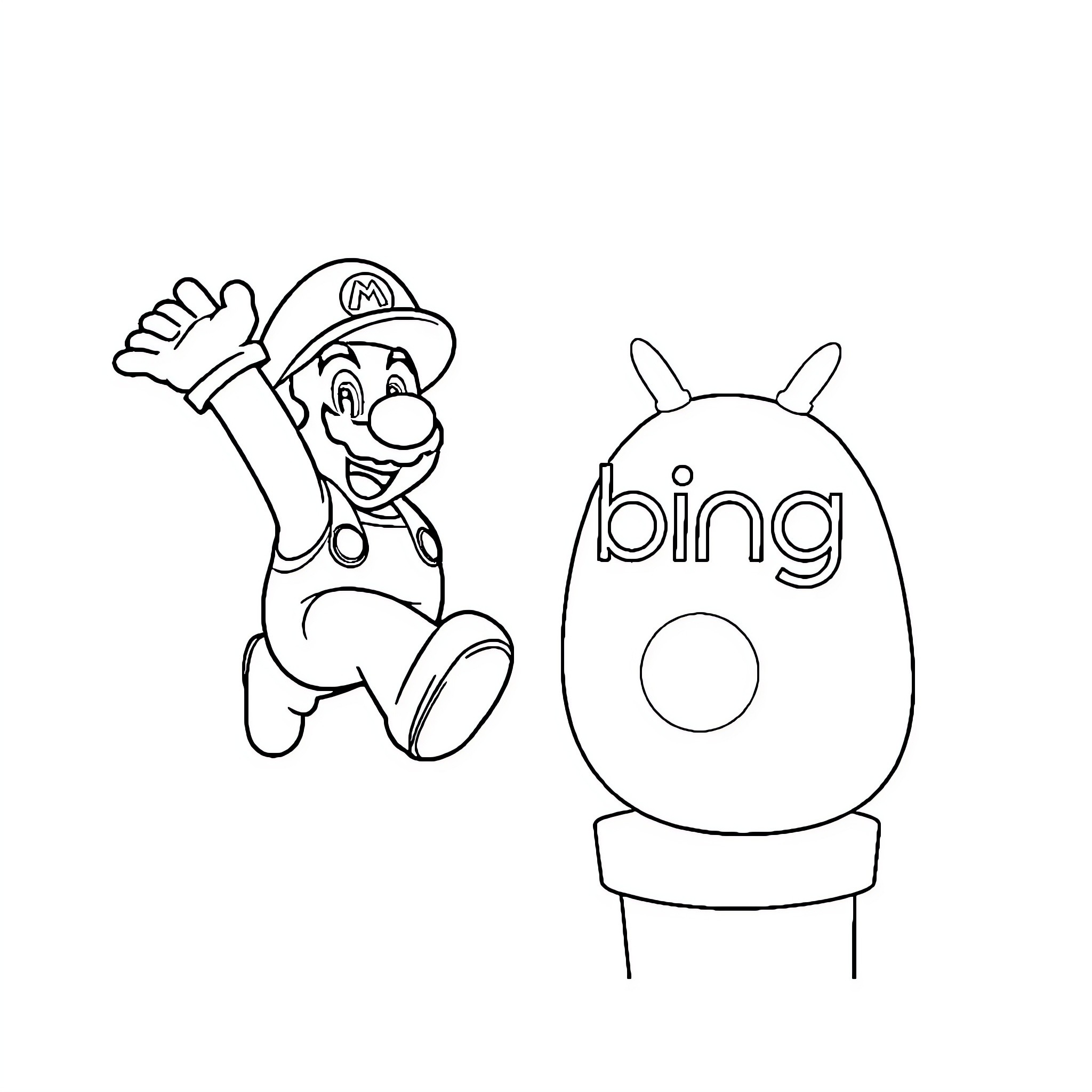 Supermario jumping with Bing icon Coloring Page (free black-and-white line drawing printable PDF for all, from beginners to advanced learners, including children, teens, adults, and seniors)