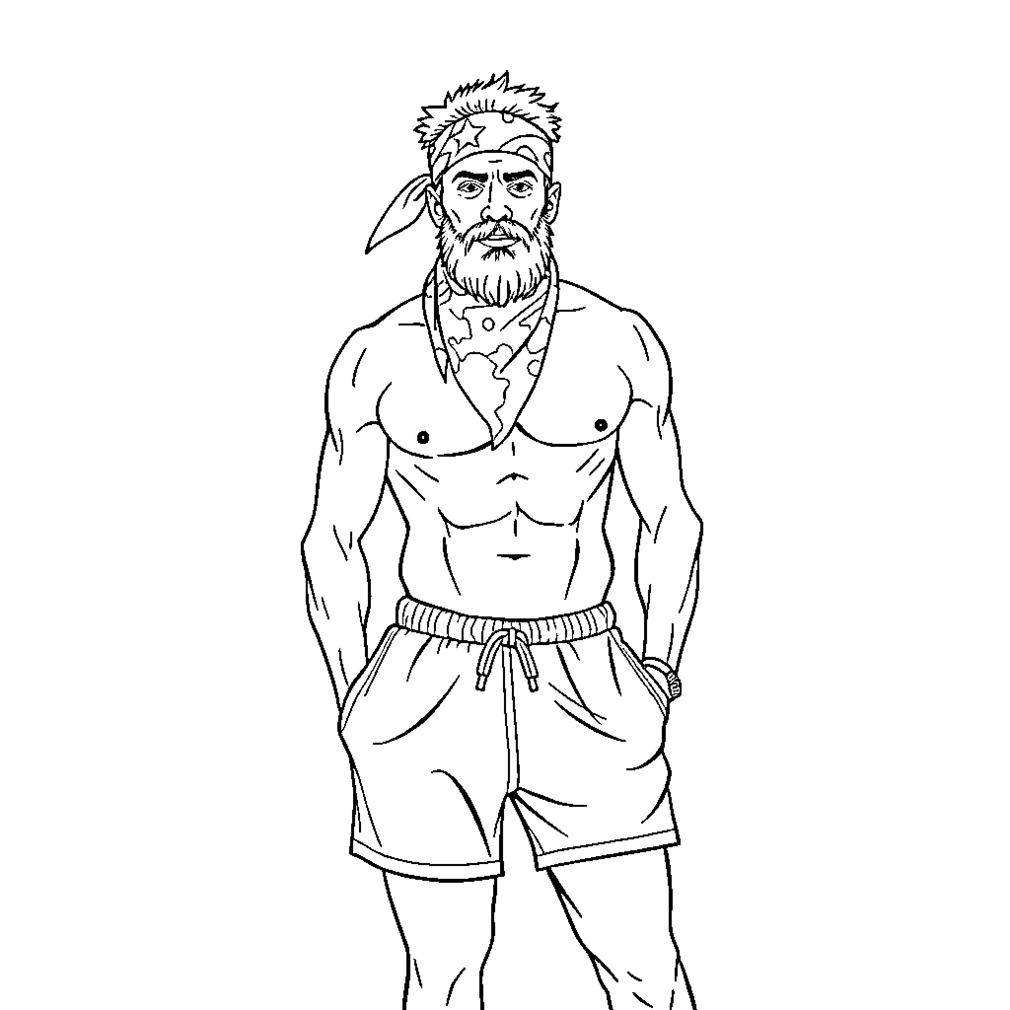 Dad with tribal outfit and headband Coloring Page (free black-and-white line drawing printable PDF for all, from beginners to advanced learners, including children, teens, adults, and seniors)