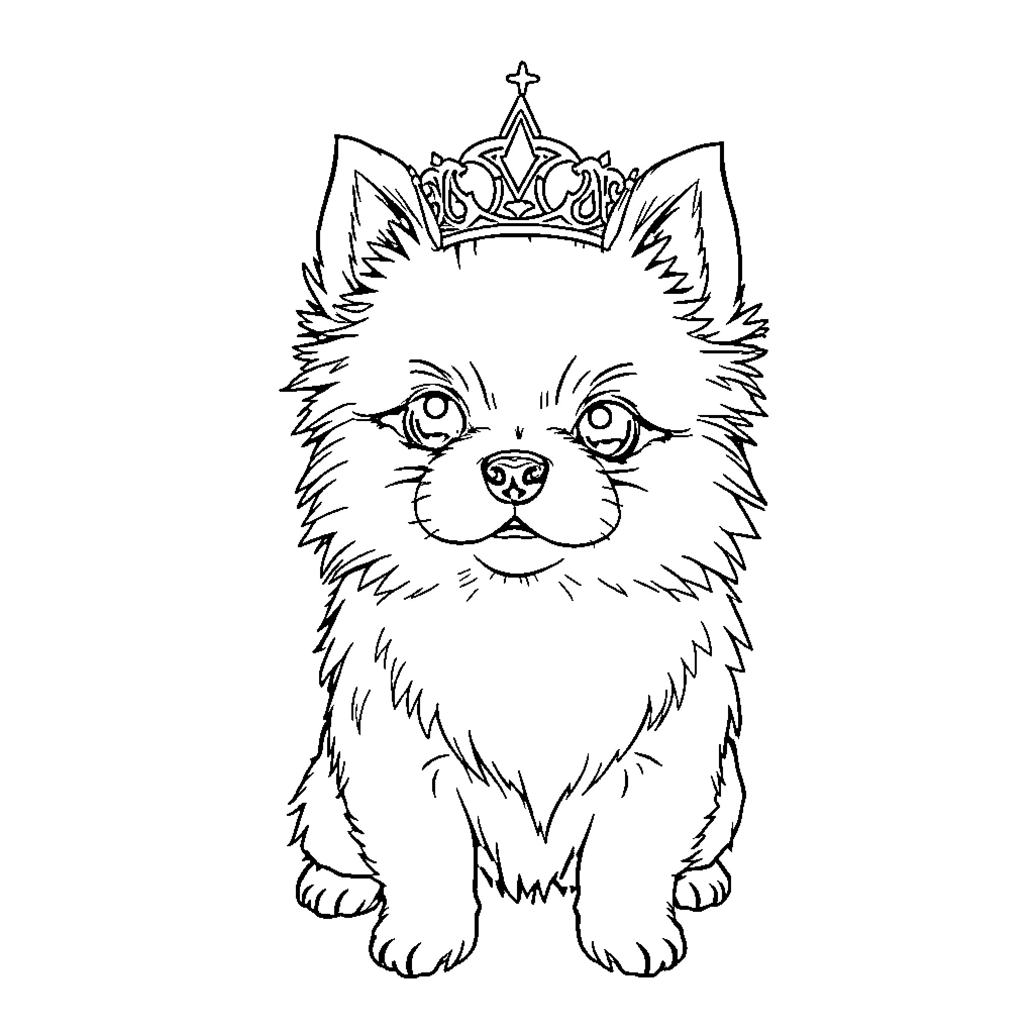 Chien regal with a crown Coloring Page (free black-and-white line drawing printable PDF for all, from beginners to advanced learners, including children, teens, adults, and seniors)