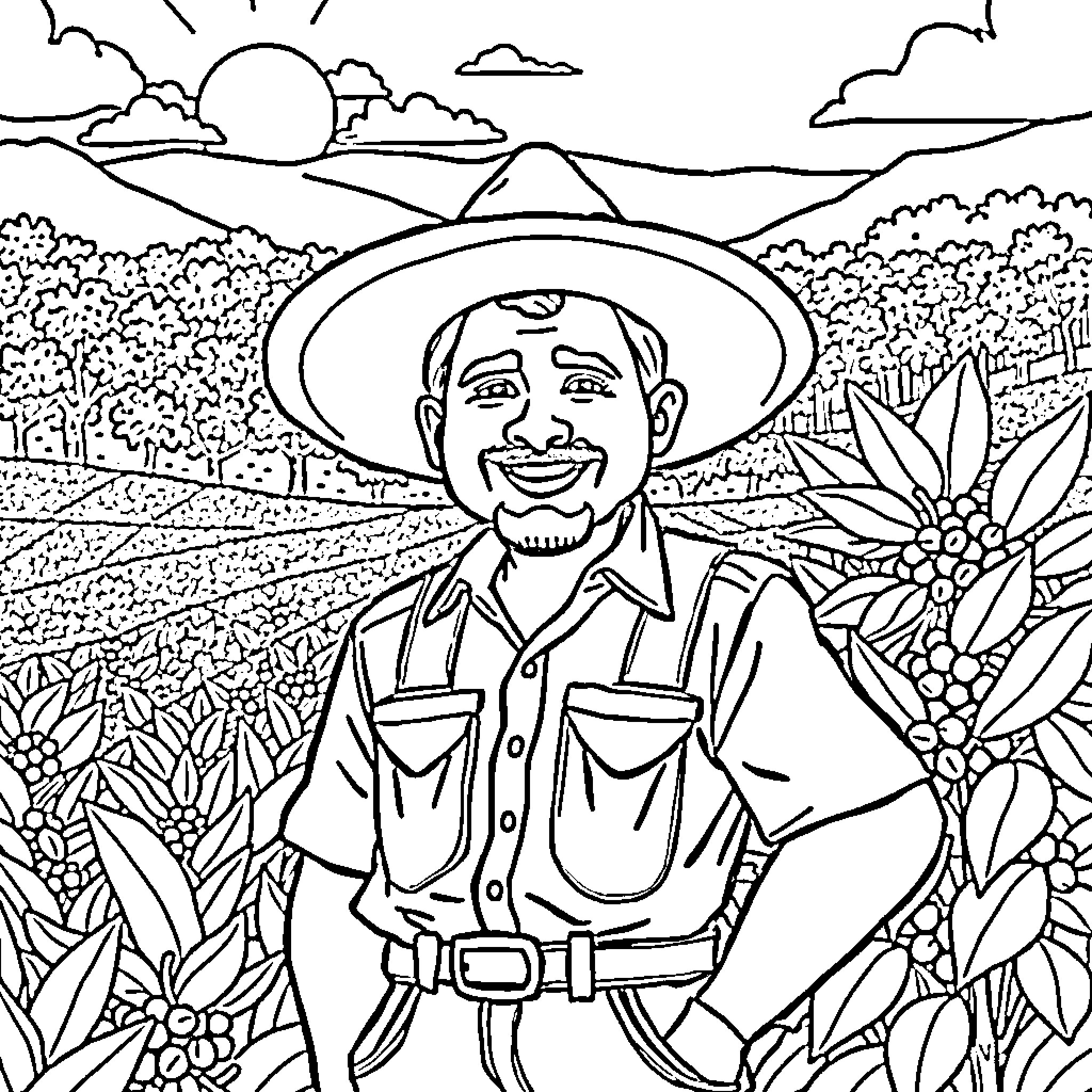Juan Valdes enjoying the outdoors in nature Coloring Page (free black-and-white line drawing printable PDF for all, from beginners to advanced learners, including children, teens, adults, and seniors)