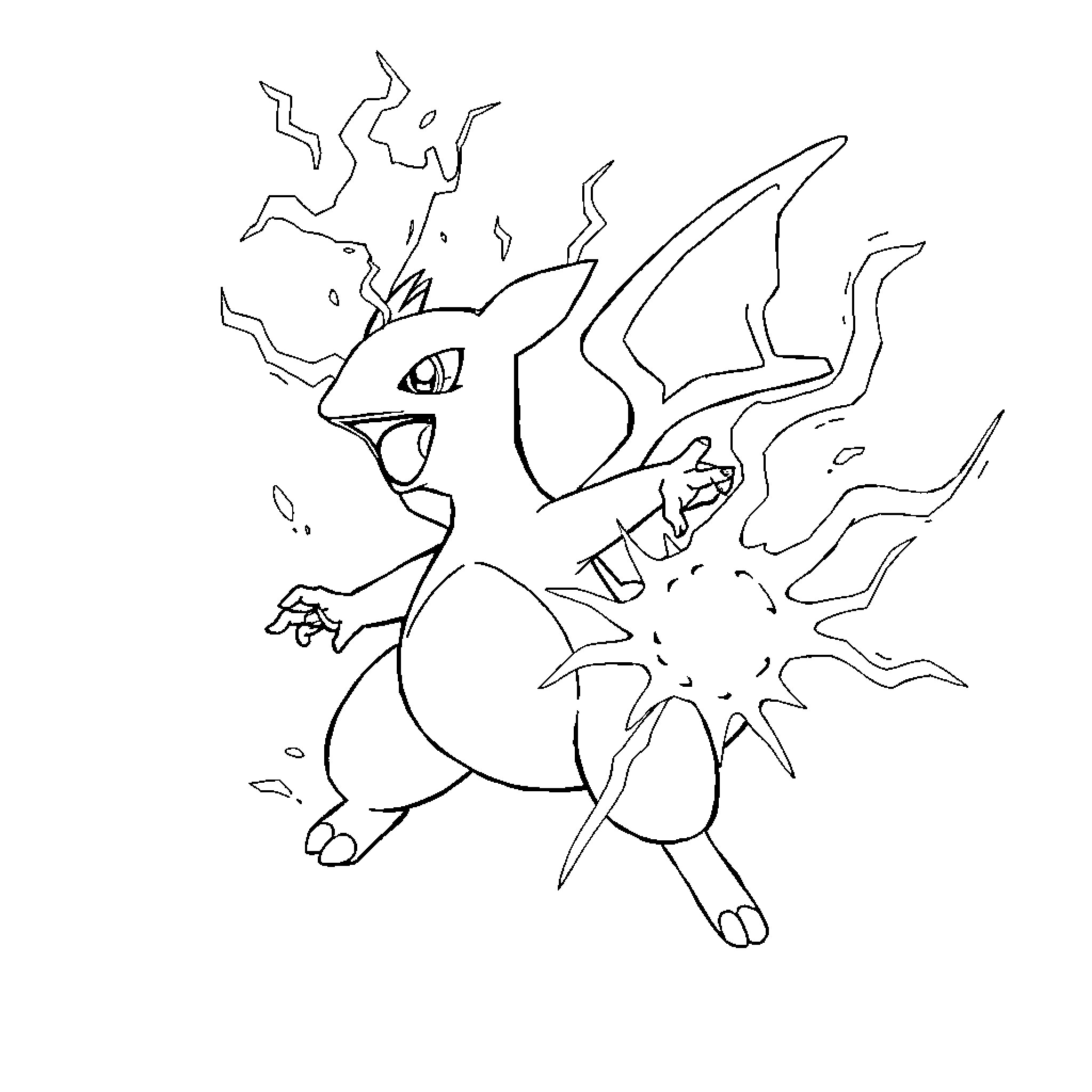 Legendary Pokemon Unleashing Powerful Attack Coloring Page (free black-and-white line drawing printable PDF for all, from beginners to advanced learners, including children, teens, adults, and seniors)