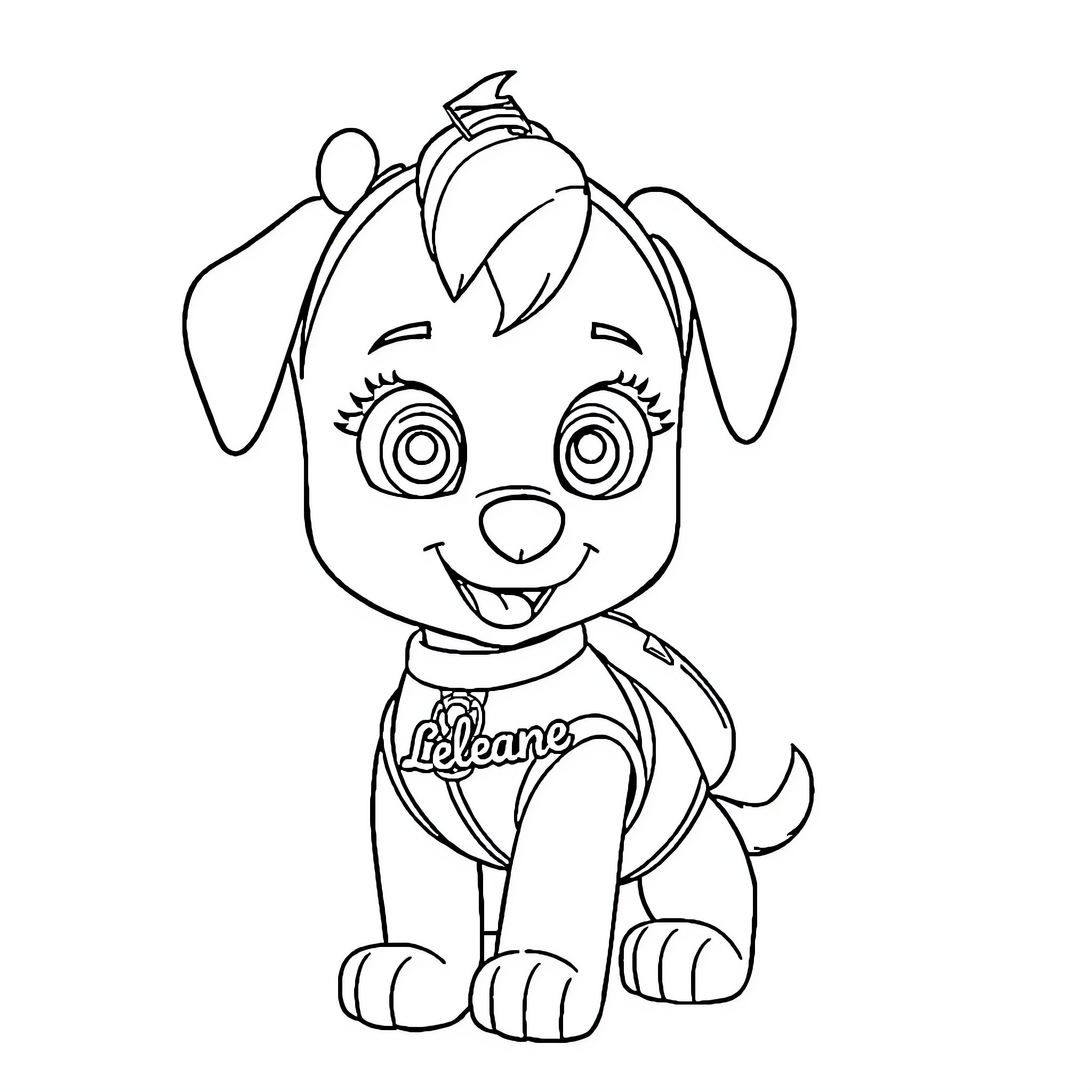 Stella the Pup in Training Coloring Page (free black-and-white line drawing printable PDF for all, from beginners to advanced learners, including children, teens, adults, and seniors)