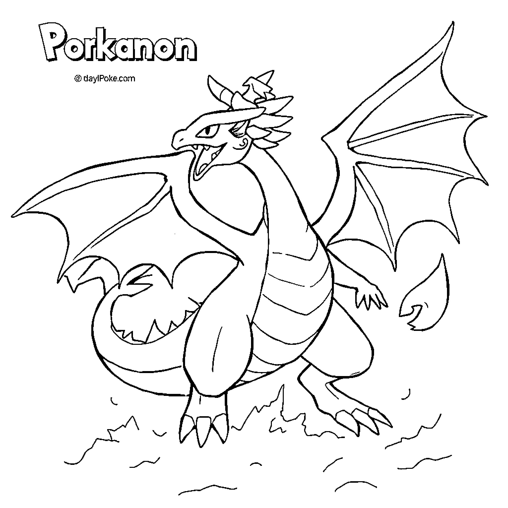Charizard spreading its wings in the sky Coloring Page (free black-and-white line drawing printable PDF for all, from beginners to advanced learners, including children, teens, adults, and seniors)
