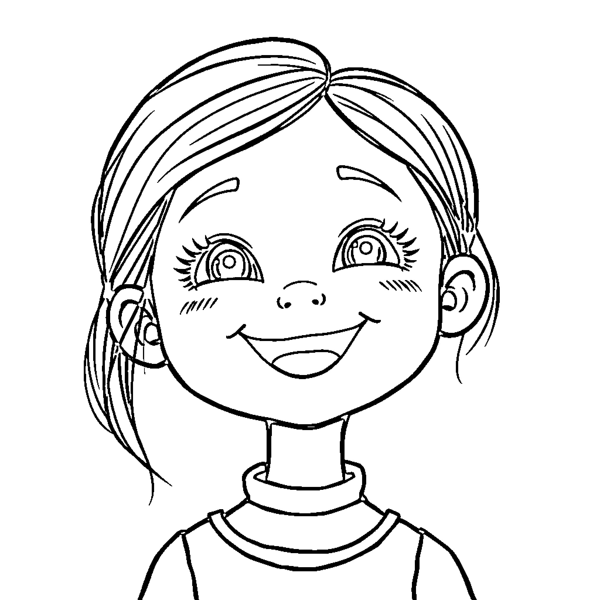 Girl with a cheerful expression Coloring Page (free black-and-white line drawing printable PDF for all, from beginners to advanced learners, including children, teens, adults, and seniors)