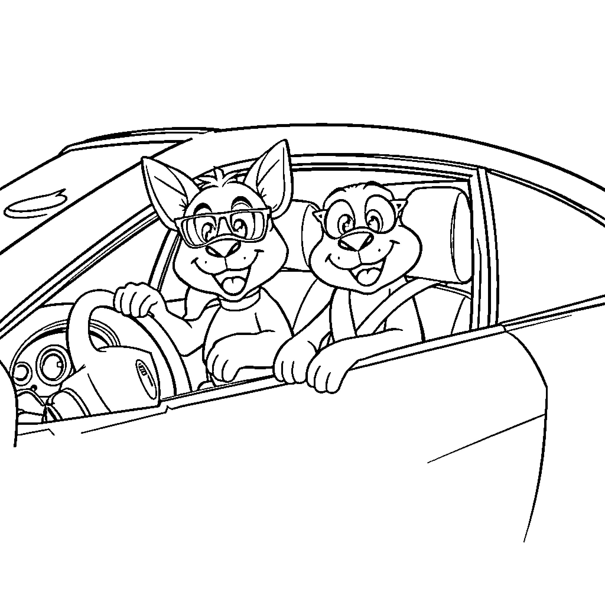 Bluey and Bingo's Joyful Road Trip Coloring Page (free black-and-white line drawing printable PDF for all, from beginners to advanced learners, including children, teens, adults, and seniors)
