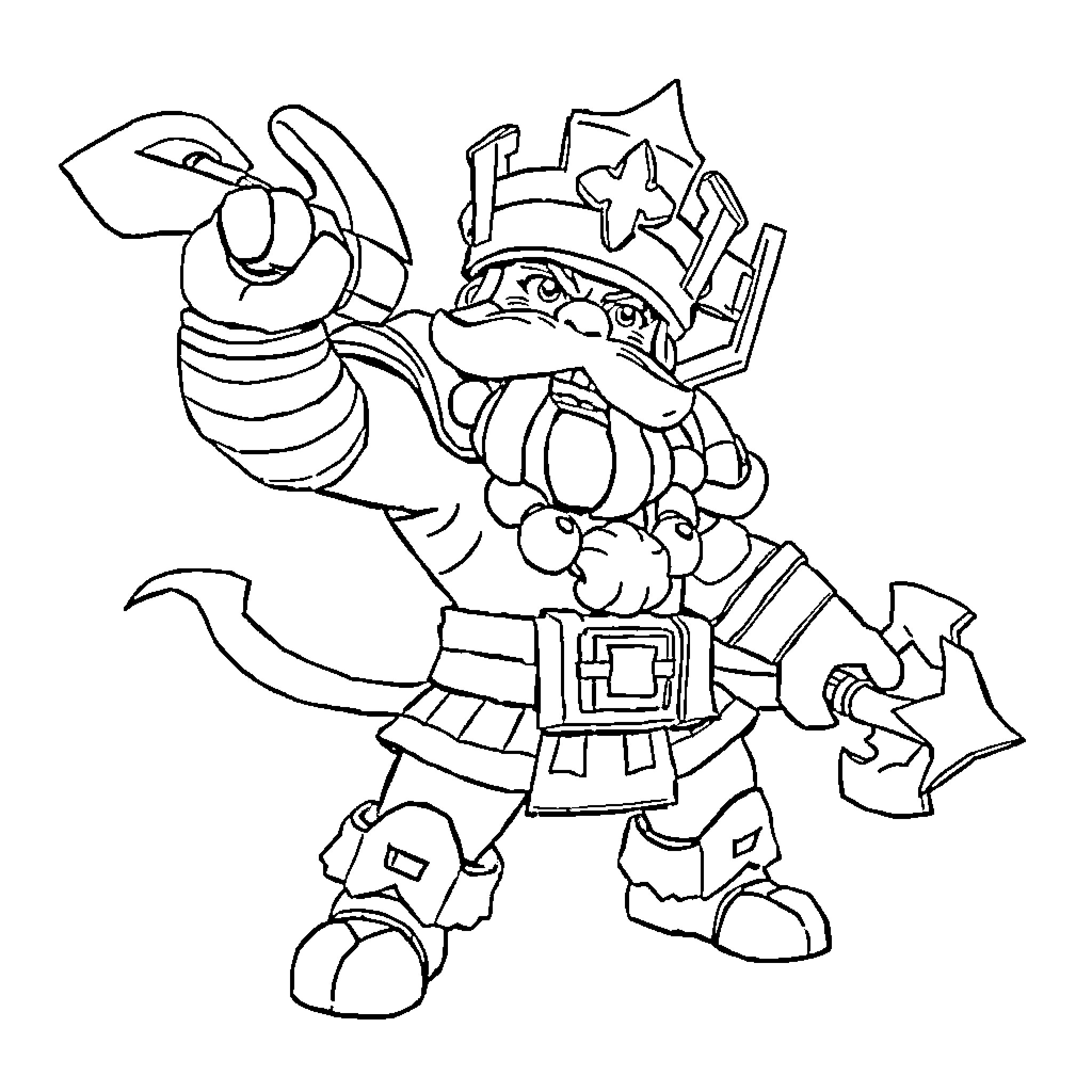Clash Royal Character in Battle Stance Coloring Page (free black-and-white line drawing printable PDF for all, from beginners to advanced learners, including children, teens, adults, and seniors)