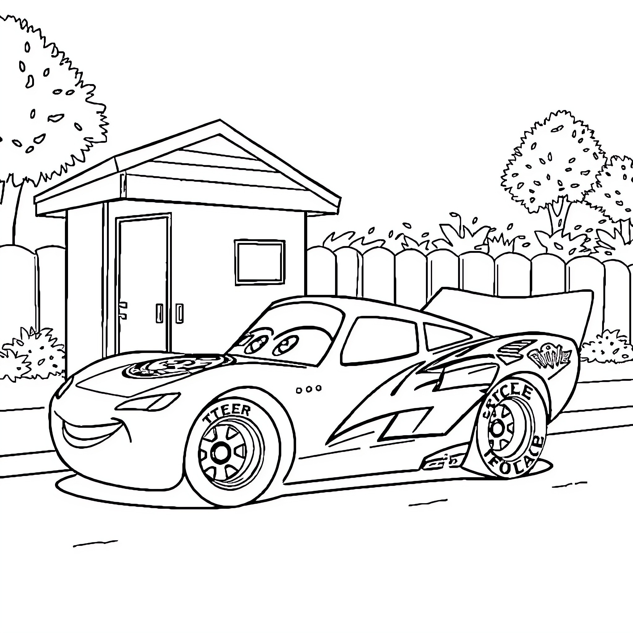 Flash McQueen's Speedy Adventure on the Racetrack Coloring Page (free black-and-white line drawing printable PDF for all, from beginners to advanced learners, including children, teens, adults, and seniors)