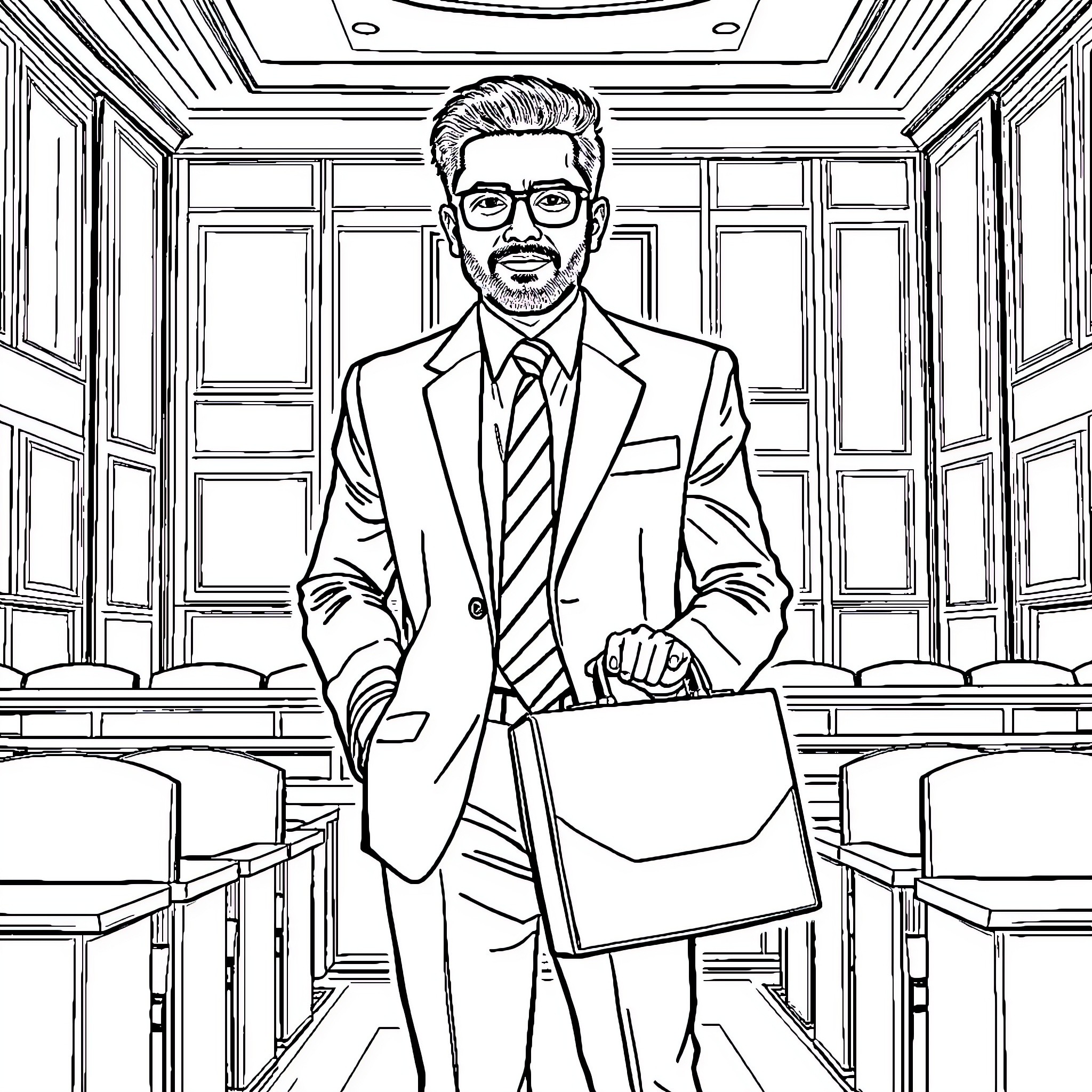 Saurav Khandalkar in a professional setting Coloring Page (free black-and-white line drawing printable PDF for all, from beginners to advanced learners, including children, teens, adults, and seniors)