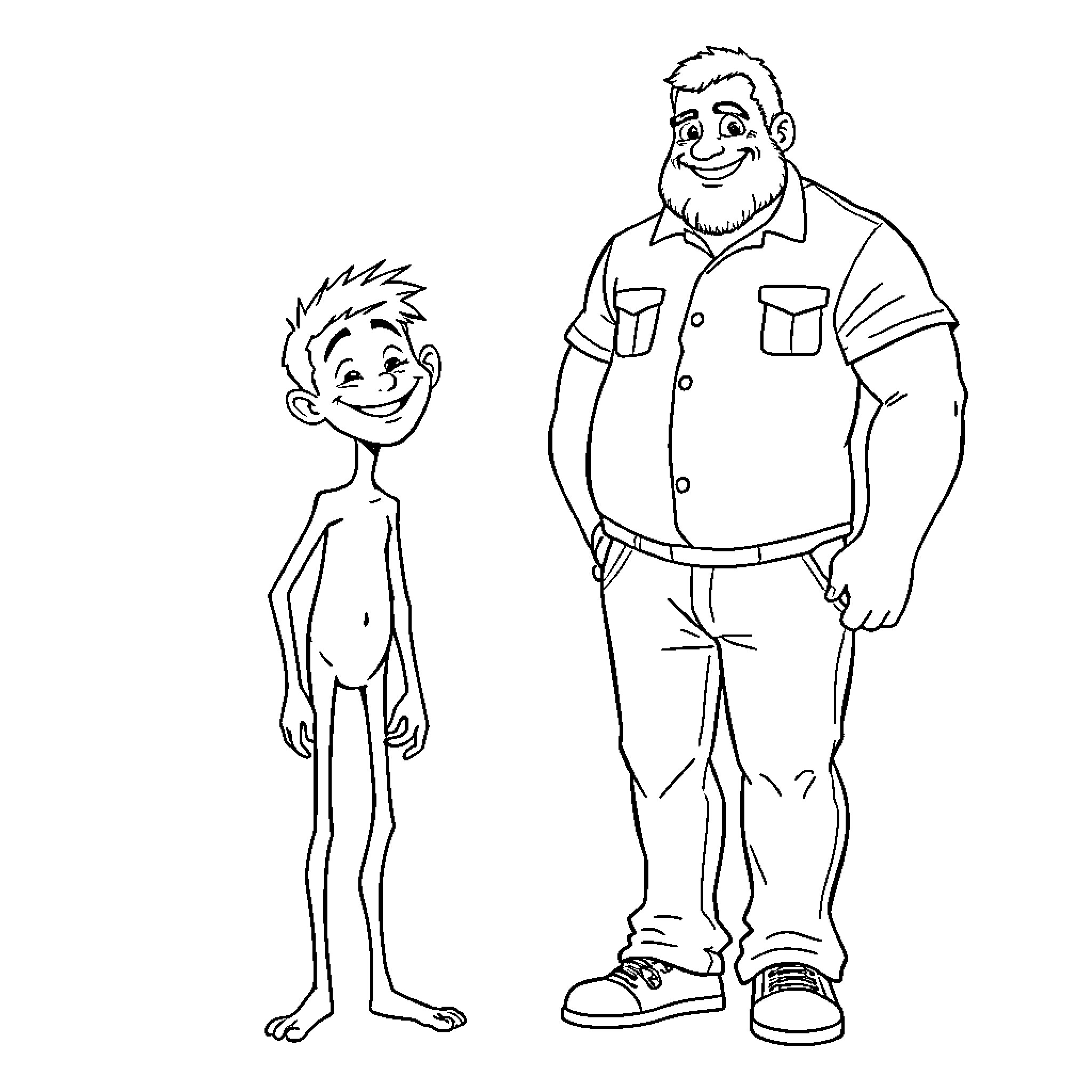 Father and Son Enjoying Quality Time Coloring Page (free black-and-white line drawing printable PDF for all, from beginners to advanced learners, including children, teens, adults, and seniors)