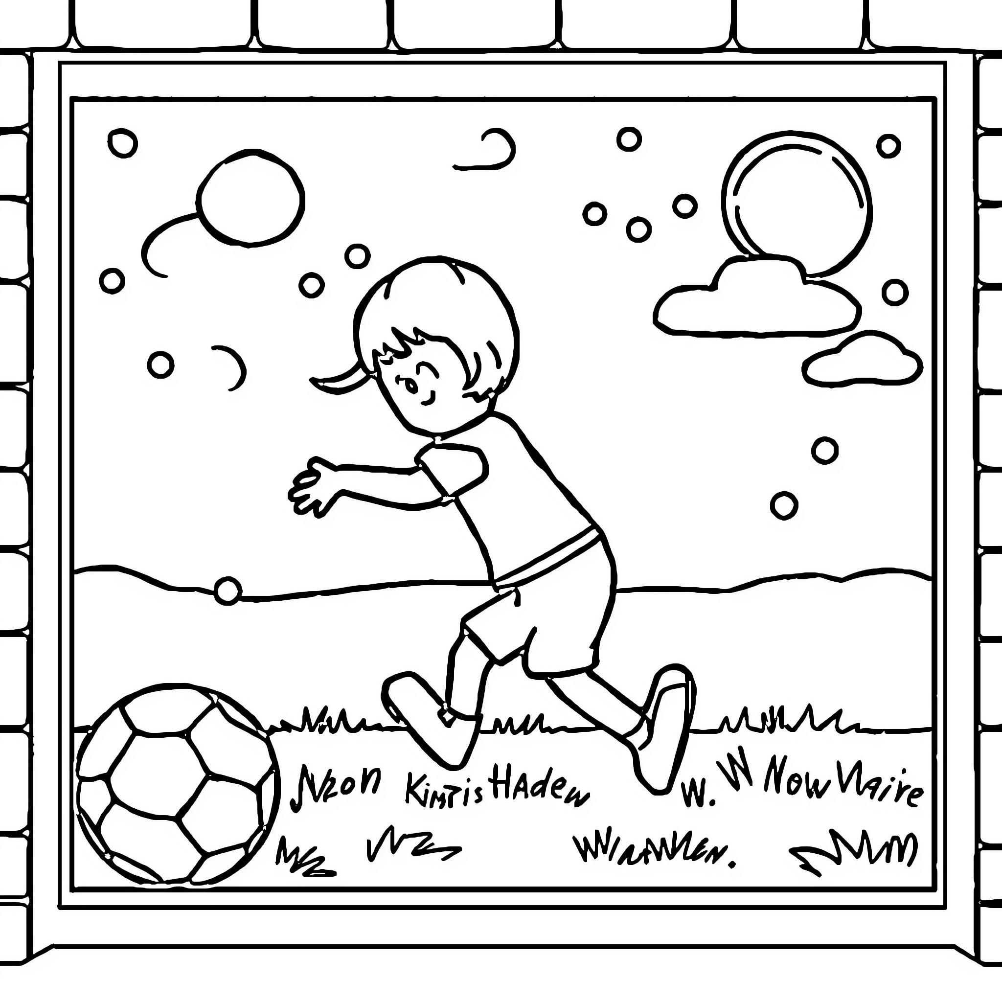 Football player enjoying outdoor playing session Coloring Page (free black-and-white line drawing printable PDF for all, from beginners to advanced learners, including children, teens, adults, and seniors)
