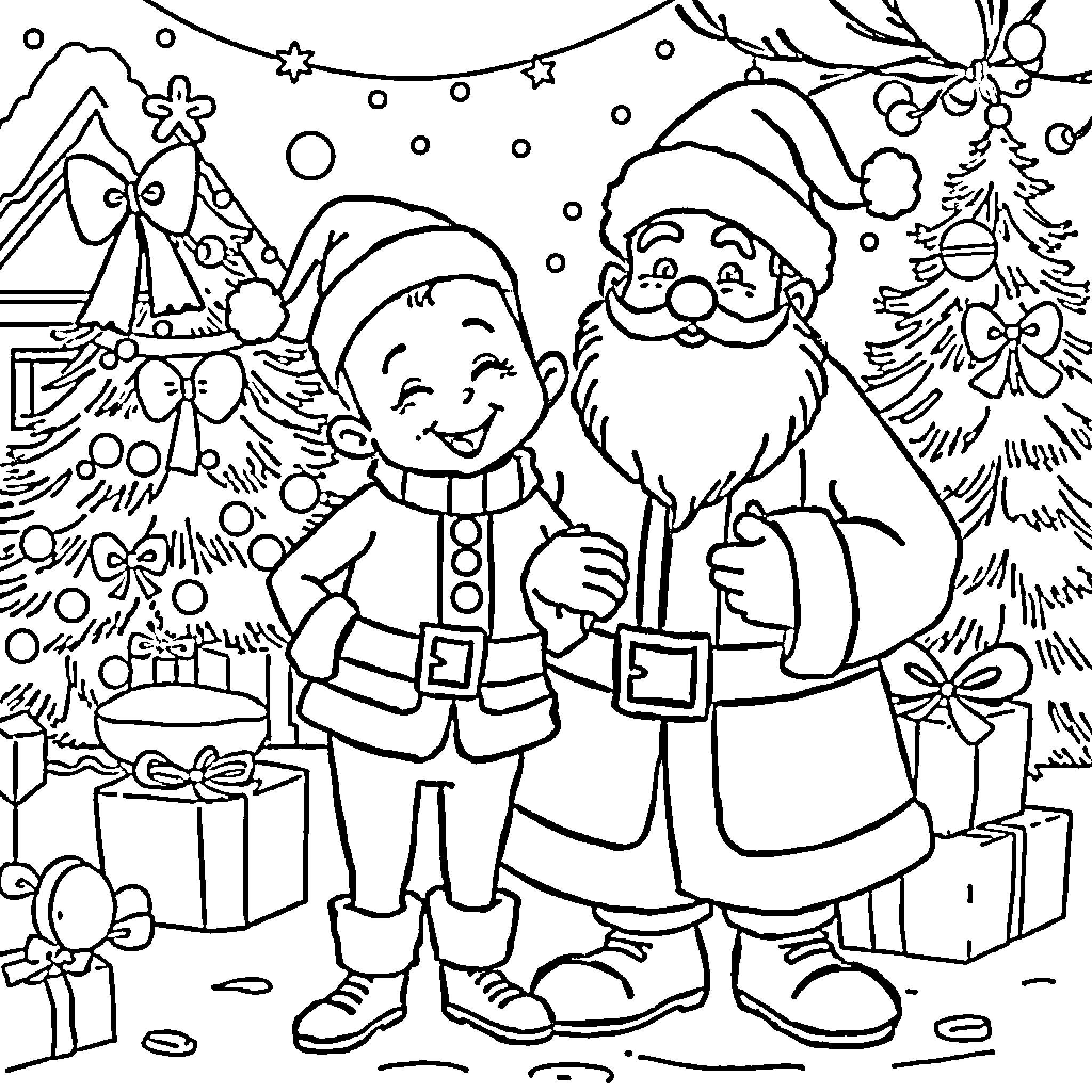 Jack Skellington's Festive Holiday Celebration Coloring Page (free black-and-white line drawing printable PDF for all, from beginners to advanced learners, including children, teens, adults, and seniors)