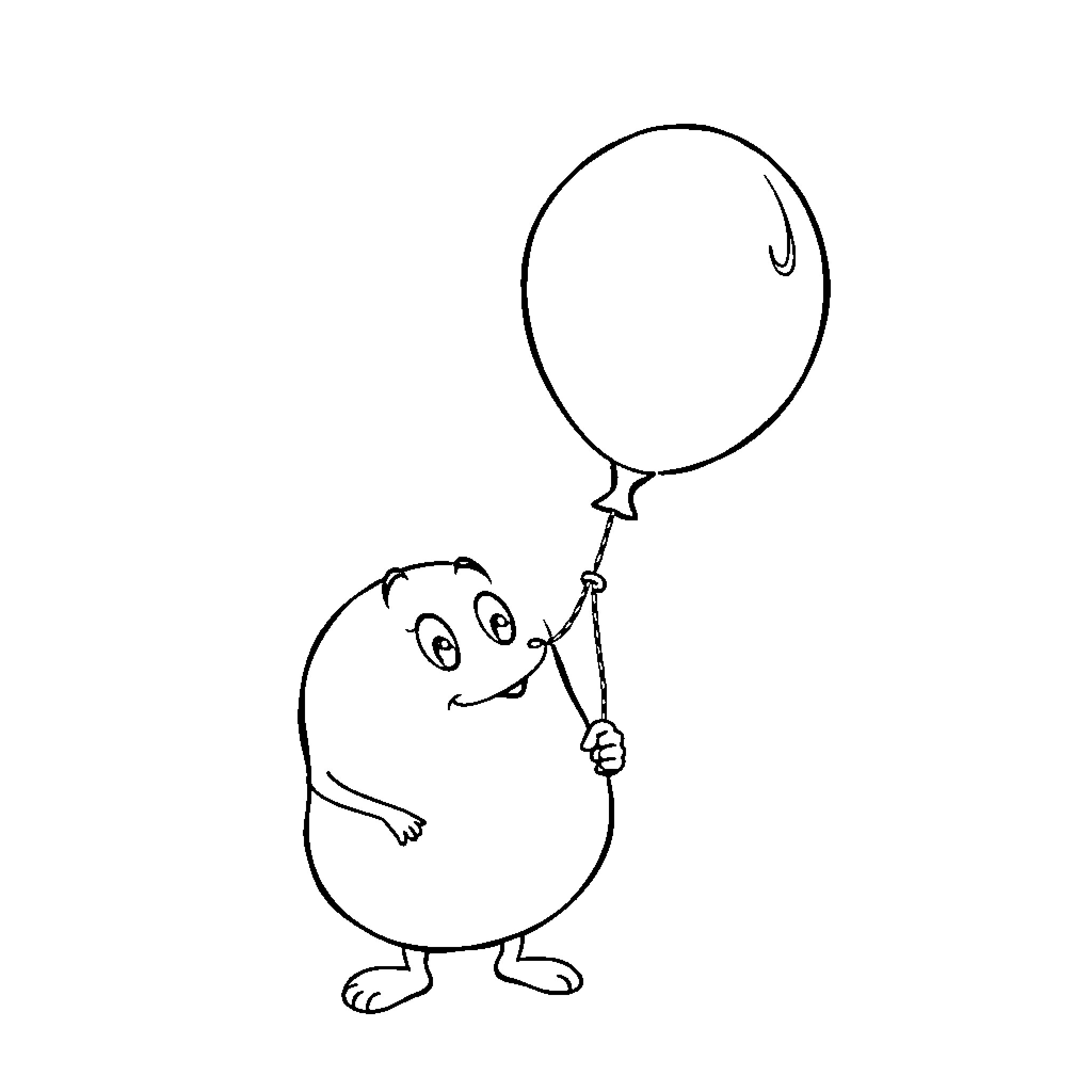 Potato holding a balloon with a smile Coloring Page (free black-and-white line drawing printable PDF for all, from beginners to advanced learners, including children, teens, adults, and seniors)