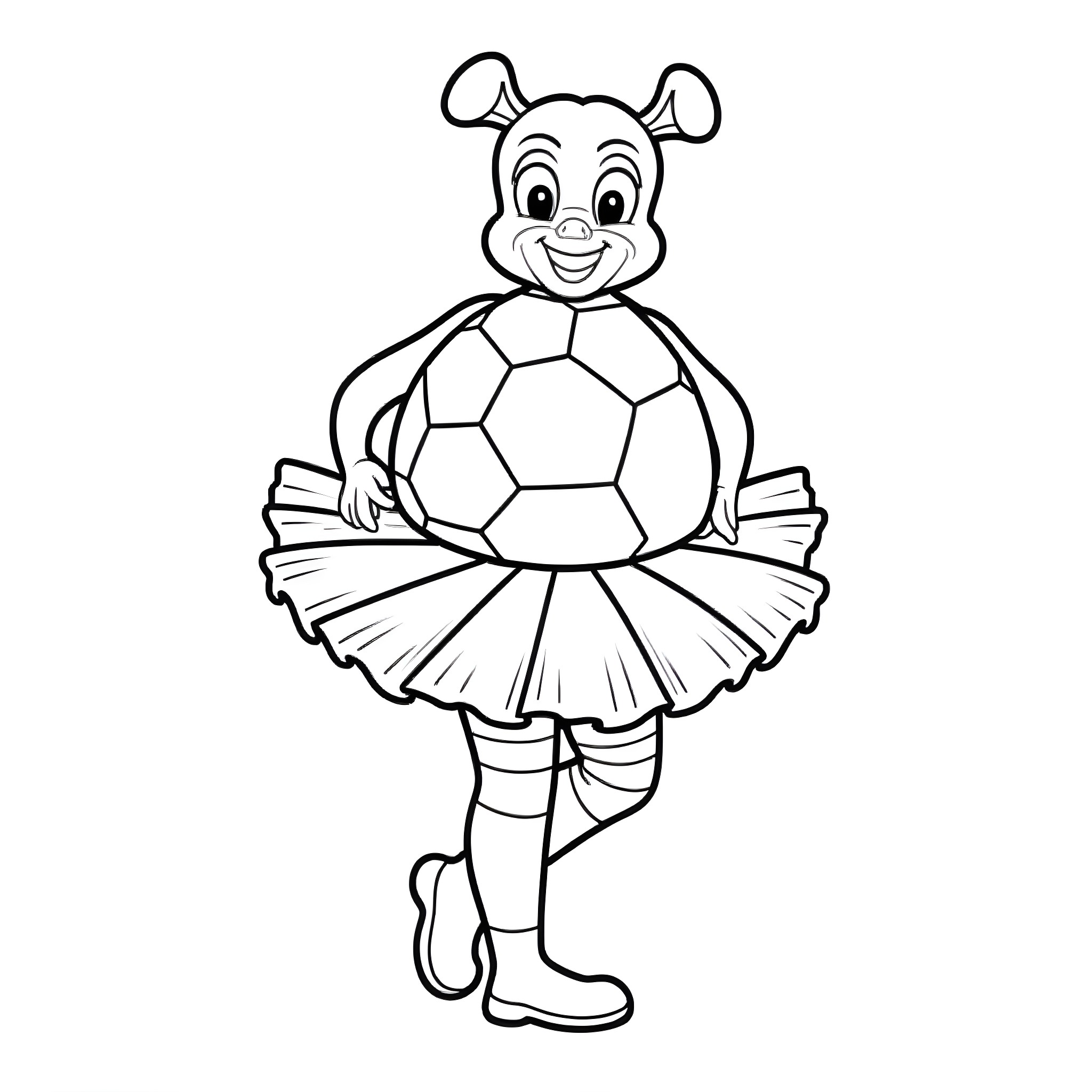 Football-themed Cartoon Character in Cheerleader Outfit Coloring Page (free black-and-white line drawing printable PDF for all, from beginners to advanced learners, including children, teens, adults, and seniors)