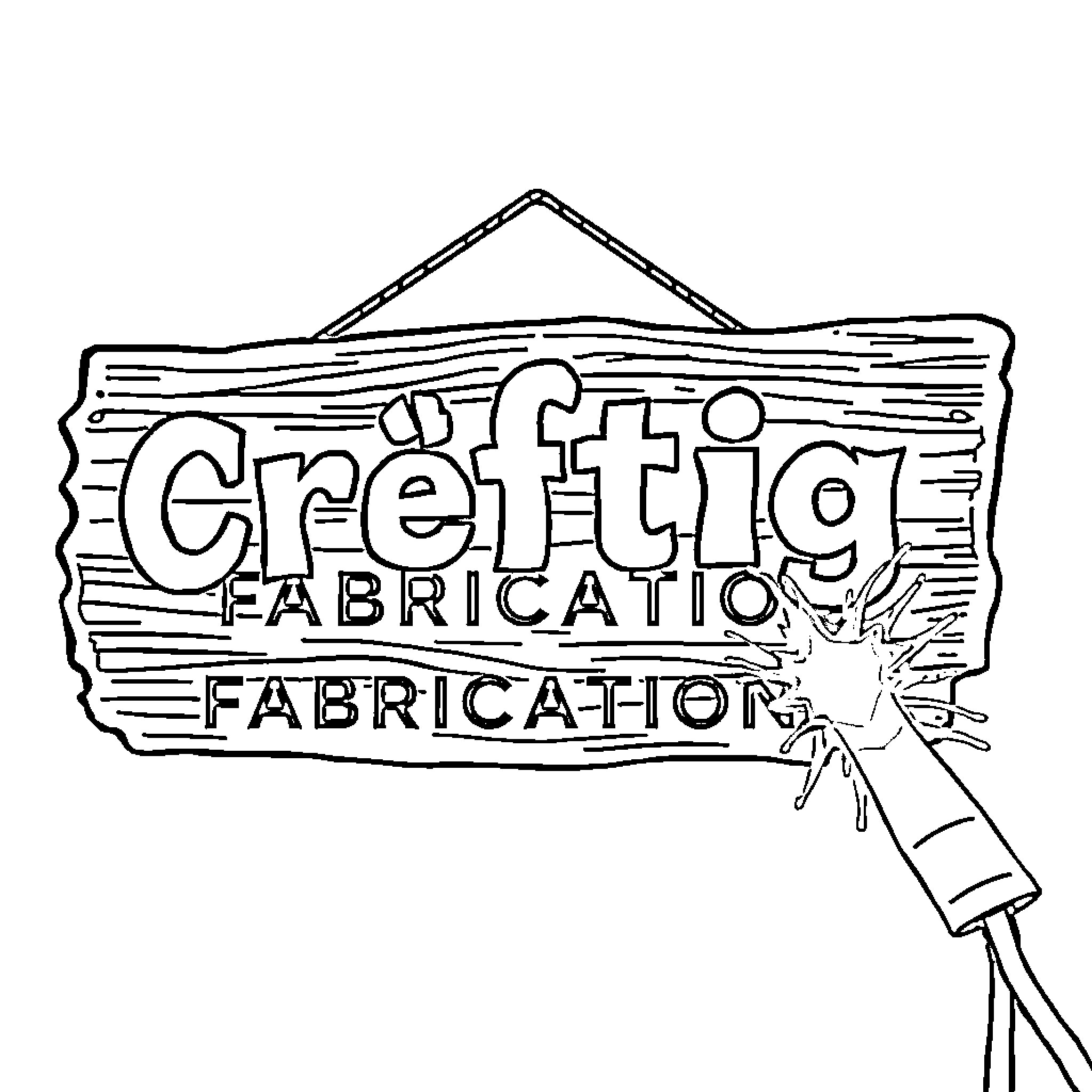Welding Torch Working on Fabrication Sign Coloring Page (free black-and-white line drawing printable PDF for all, from beginners to advanced learners, including children, teens, adults, and seniors)