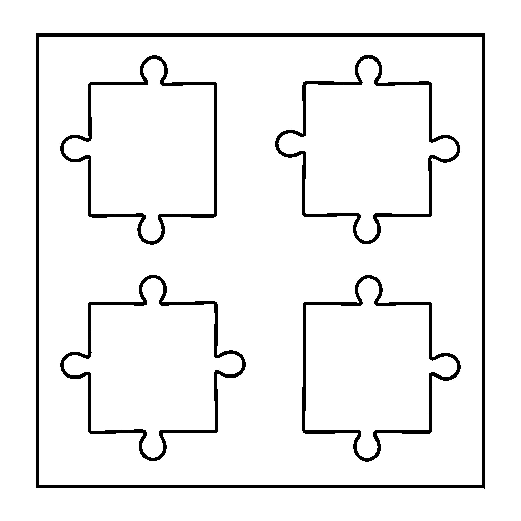Puzzle Pieces in Black and White Coloring Page (free black-and-white line drawing printable PDF for all, from beginners to advanced learners, including children, teens, adults, and seniors)