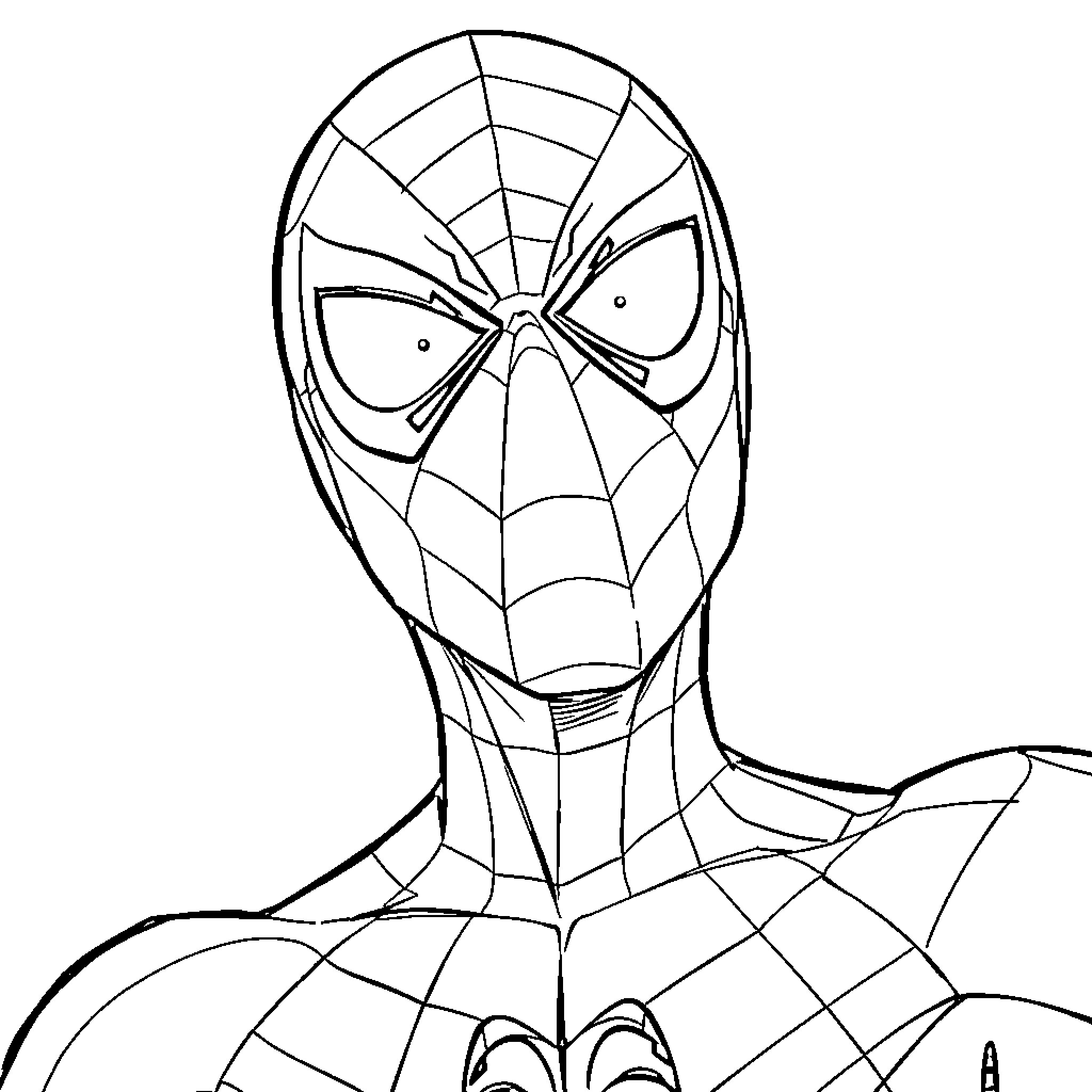 Spiderman in fierce pose Coloring Page (free black-and-white line drawing printable PDF for all, from beginners to advanced learners, including children, teens, adults, and seniors)