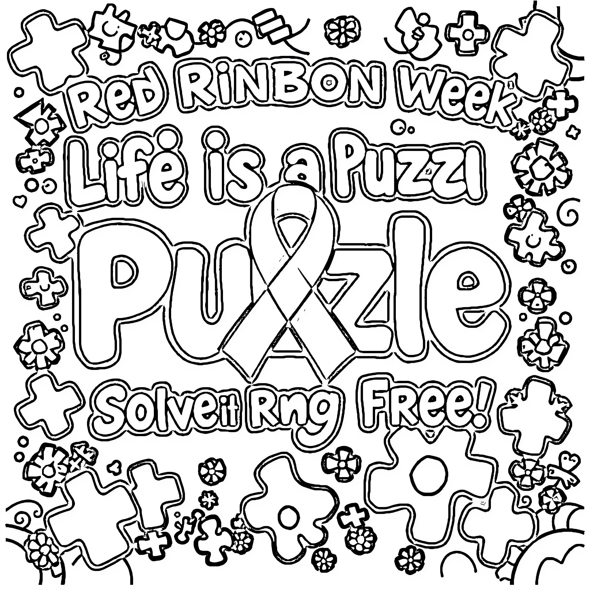 Puzzle: Life is a colorful puzzle solving game Coloring Page (free black-and-white line drawing printable PDF for all, from beginners to advanced learners, including children, teens, adults, and seniors)