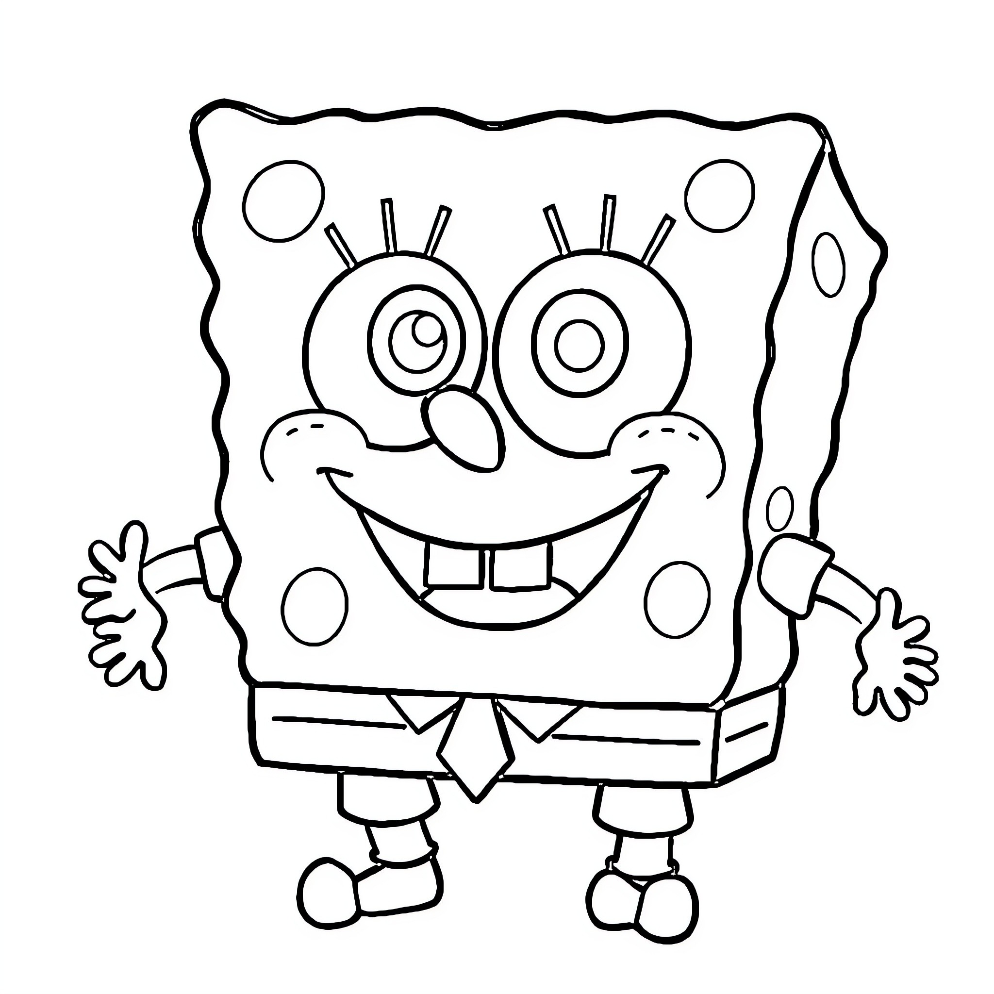 Spongebob having a joyful expression Coloring Page (free black-and-white line drawing printable PDF for all, from beginners to advanced learners, including children, teens, adults, and seniors)