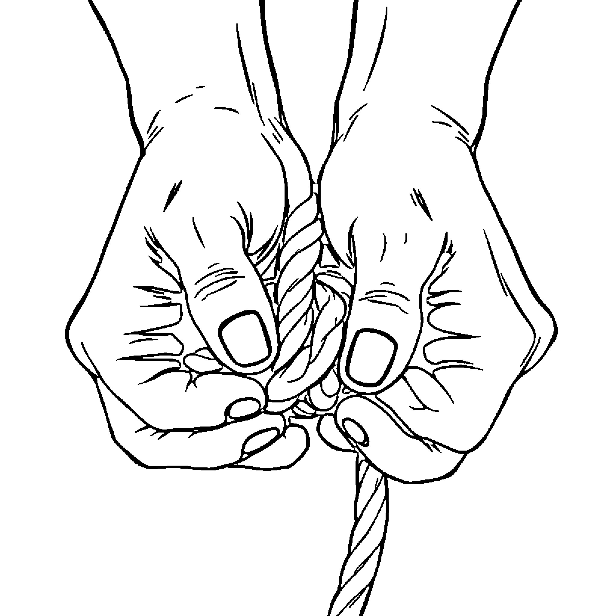 Hands gently holding a wrapped gift Coloring Page (free black-and-white line drawing printable PDF for all, from beginners to advanced learners, including children, teens, adults, and seniors)