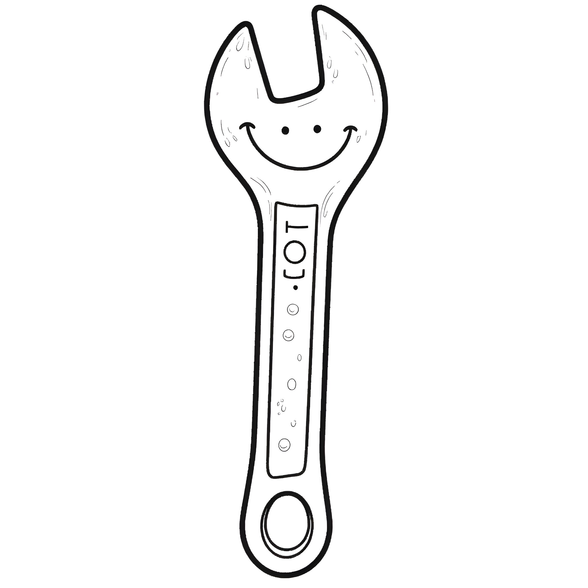 Wrench with a friendly expression Coloring Page (free black-and-white line drawing printable PDF for all, from beginners to advanced learners, including children, teens, adults, and seniors)