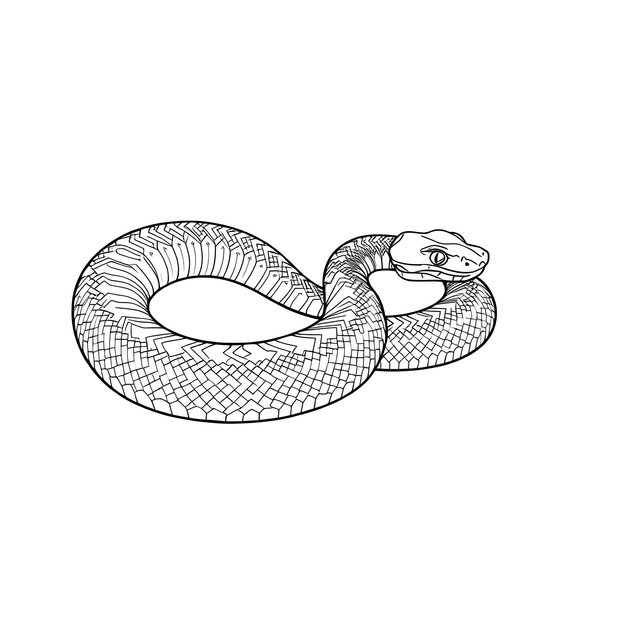 Dendroaspis Angusticeps coiled and vigilant snake Coloring Page (free black-and-white line drawing printable PDF for all, from beginners to advanced learners, including children, teens, adults, and seniors)