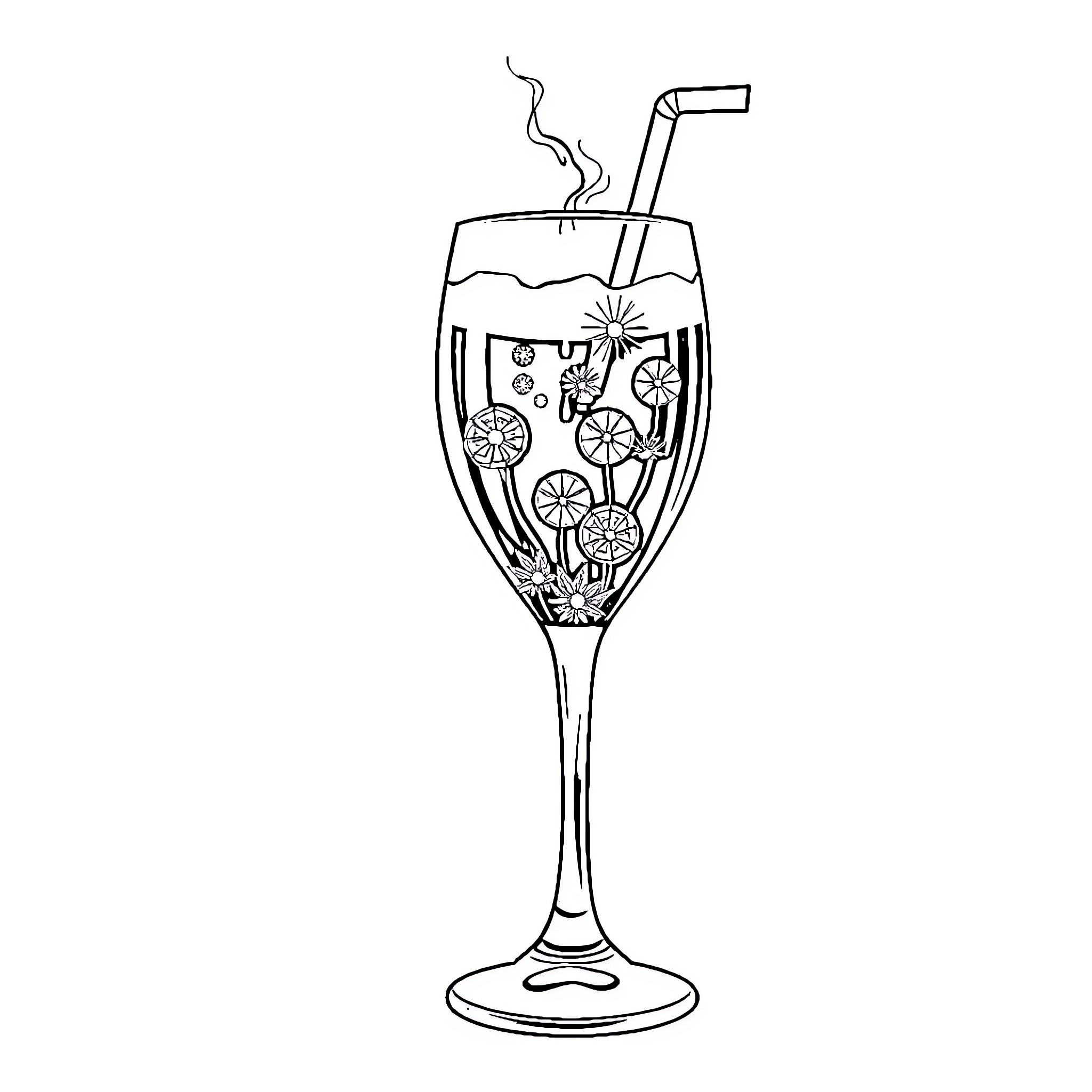 Anya's Refreshing Beverage Delight Coloring Page (free black-and-white line drawing printable PDF for all, from beginners to advanced learners, including children, teens, adults, and seniors)
