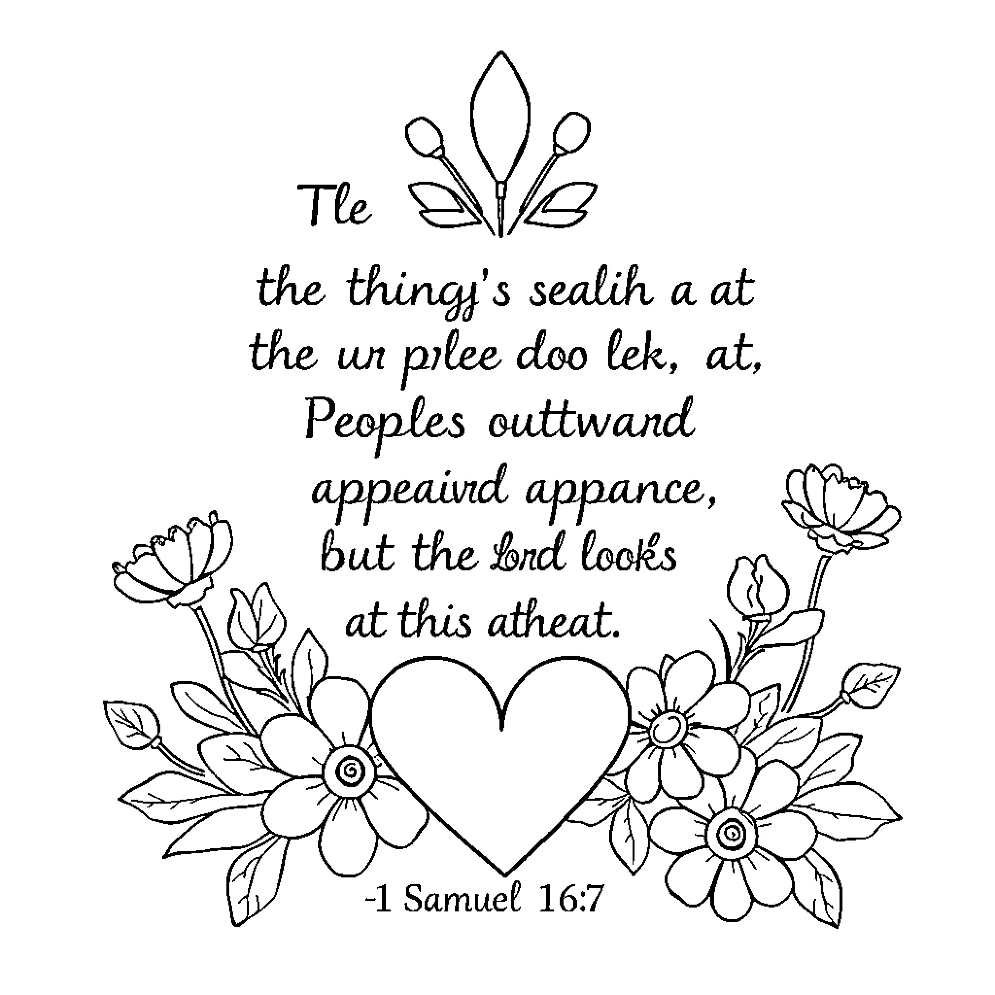 Heart-shaped floral design with inspiring text Coloring Page (free black-and-white line drawing printable PDF for all, from beginners to advanced learners, including children, teens, adults, and seniors)