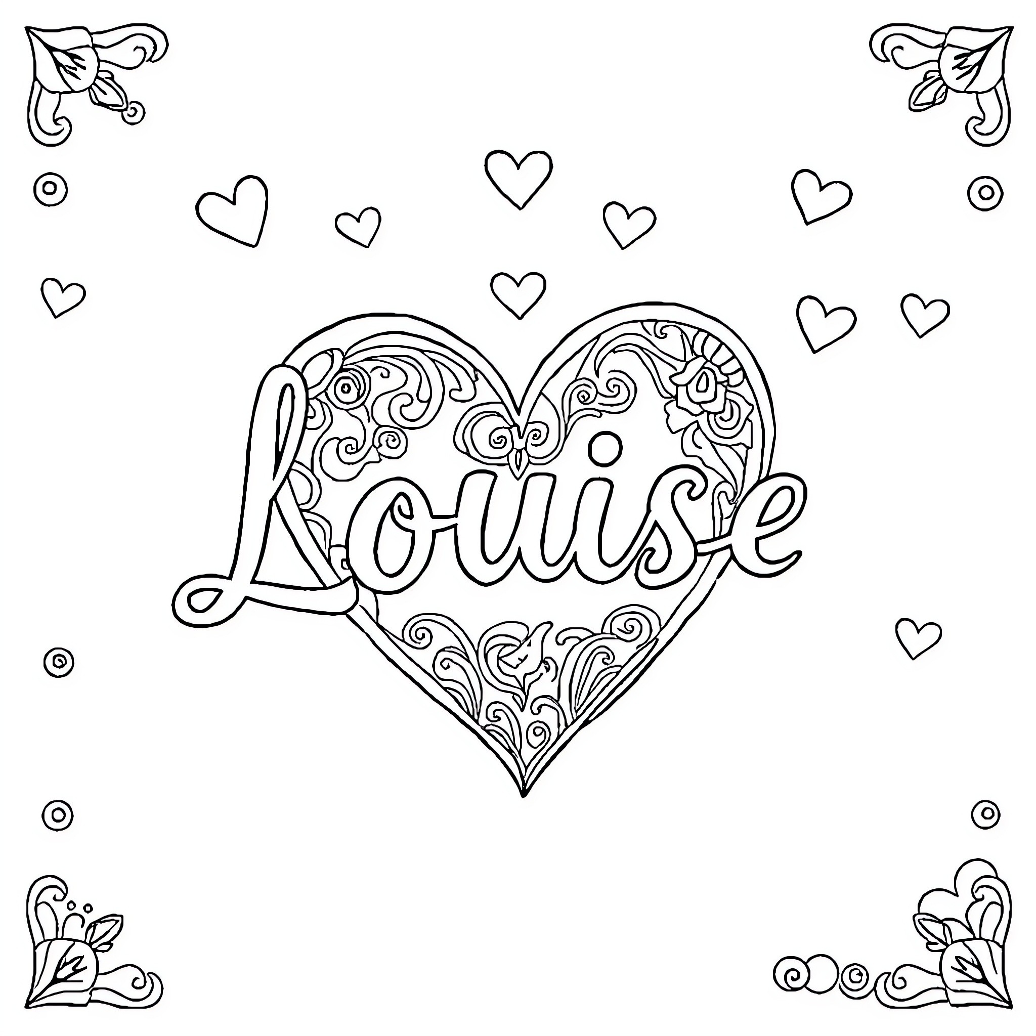 Heart-shaped pattern with decorative floral accents Coloring Page (free black-and-white line drawing printable PDF for all, from beginners to advanced learners, including children, teens, adults, and seniors)