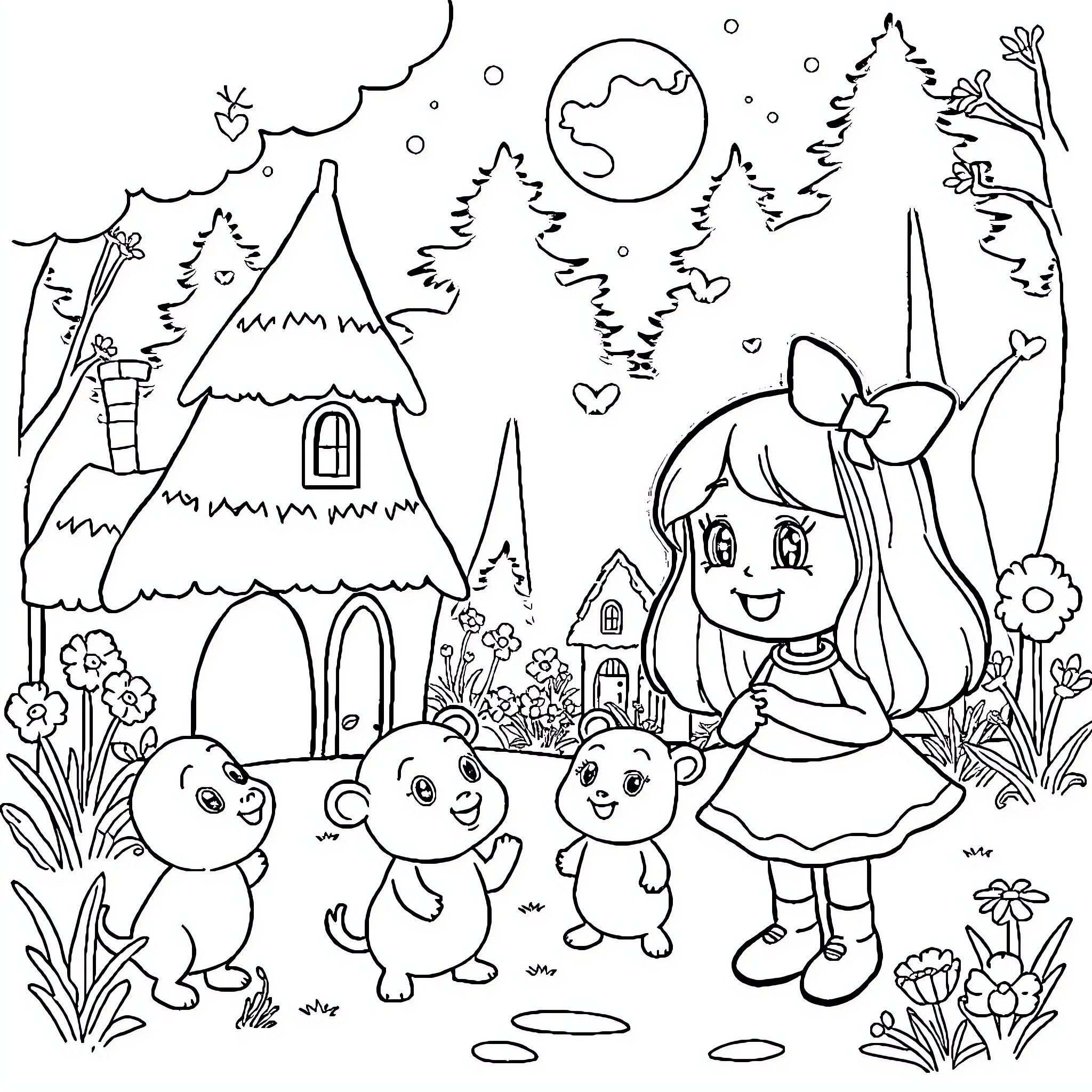 Gabby's Enchanted Forest Adventure Coloring Page (free black-and-white line drawing printable PDF for all, from beginners to advanced learners, including children, teens, adults, and seniors)