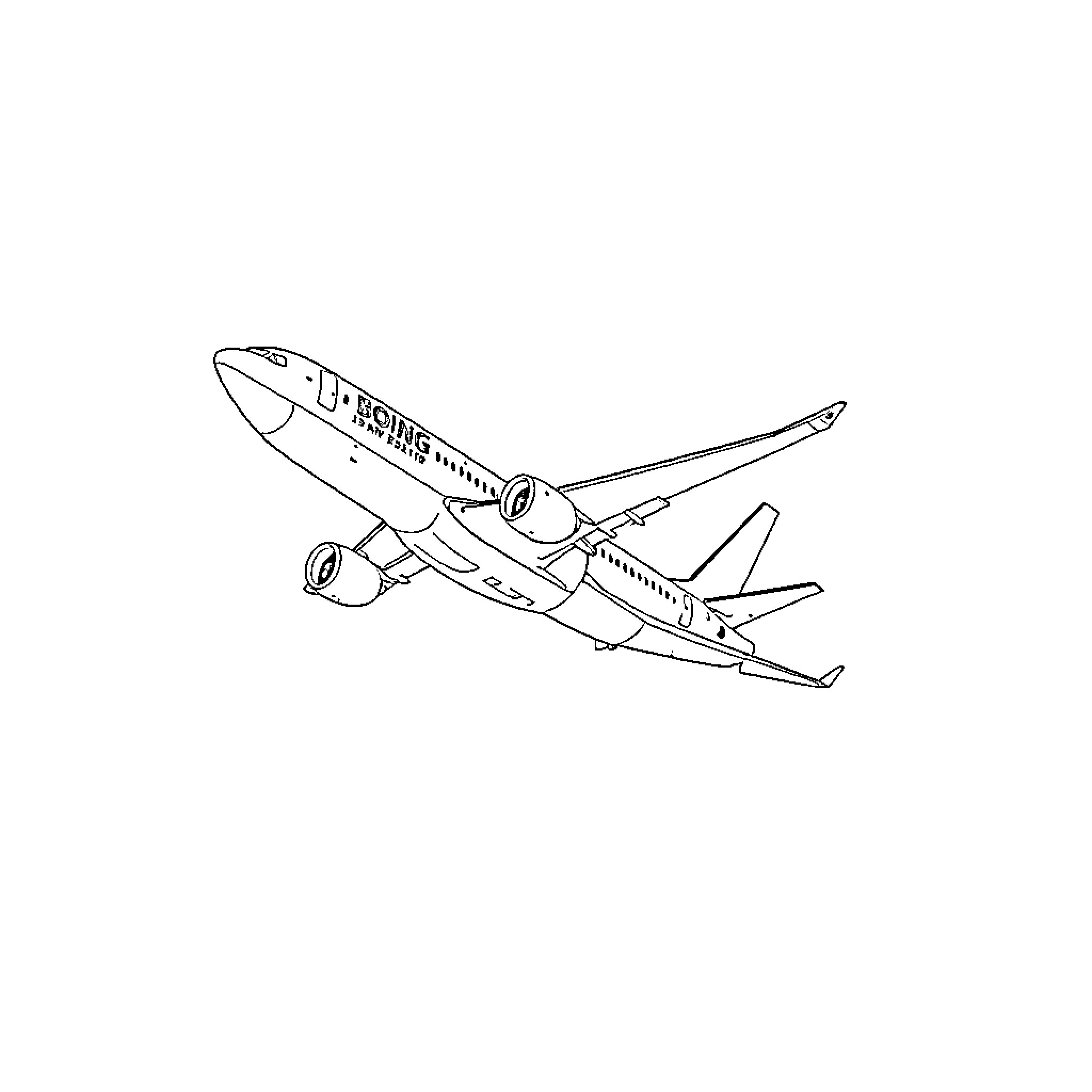 BOING 737 taking flight Coloring Page (free black-and-white line drawing printable PDF for all, from beginners to advanced learners, including children, teens, adults, and seniors)