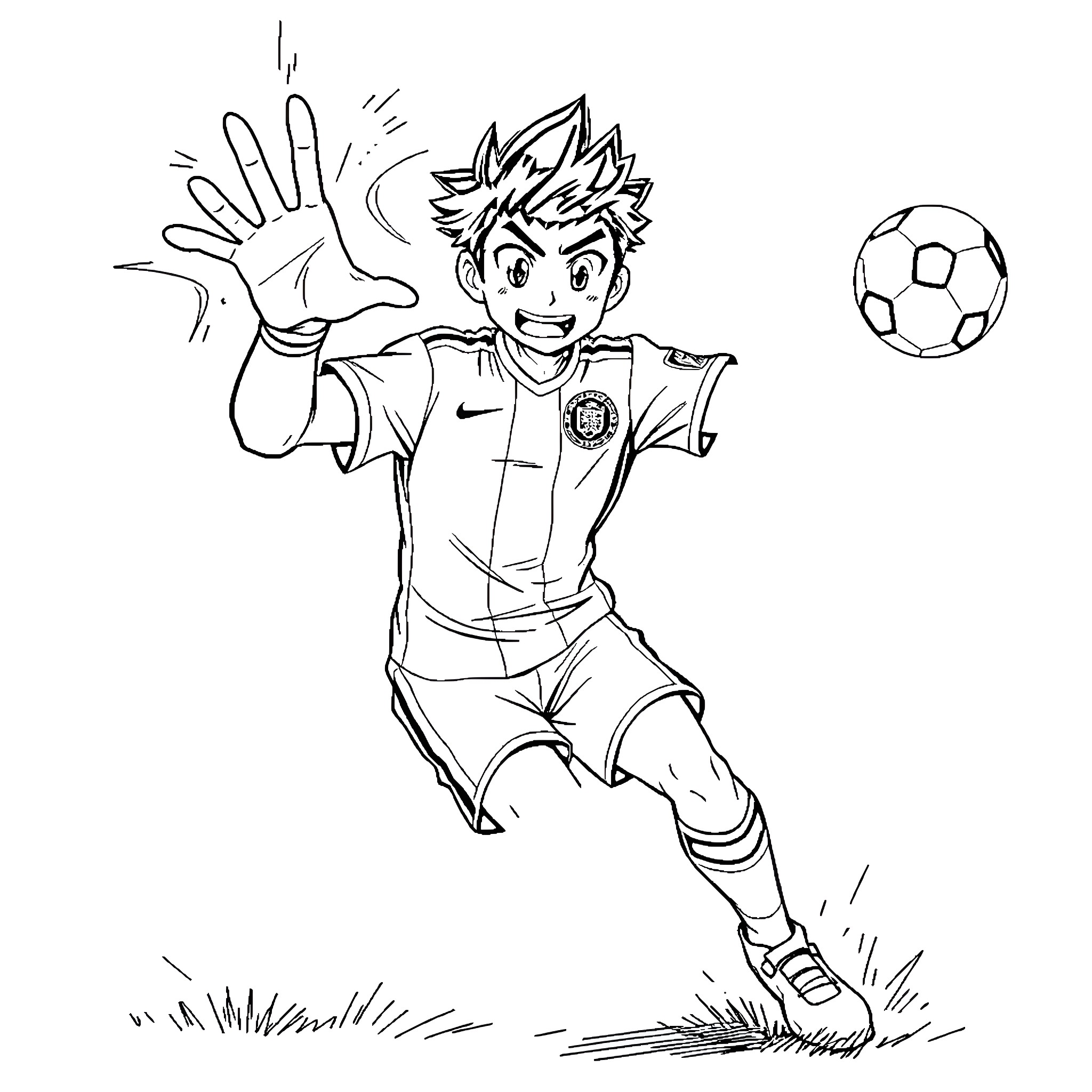 Marck Evans - Energetic Soccer Player Celebrates Goal Coloring Page (free black-and-white line drawing printable PDF for all, from beginners to advanced learners, including children, teens, adults, and seniors)