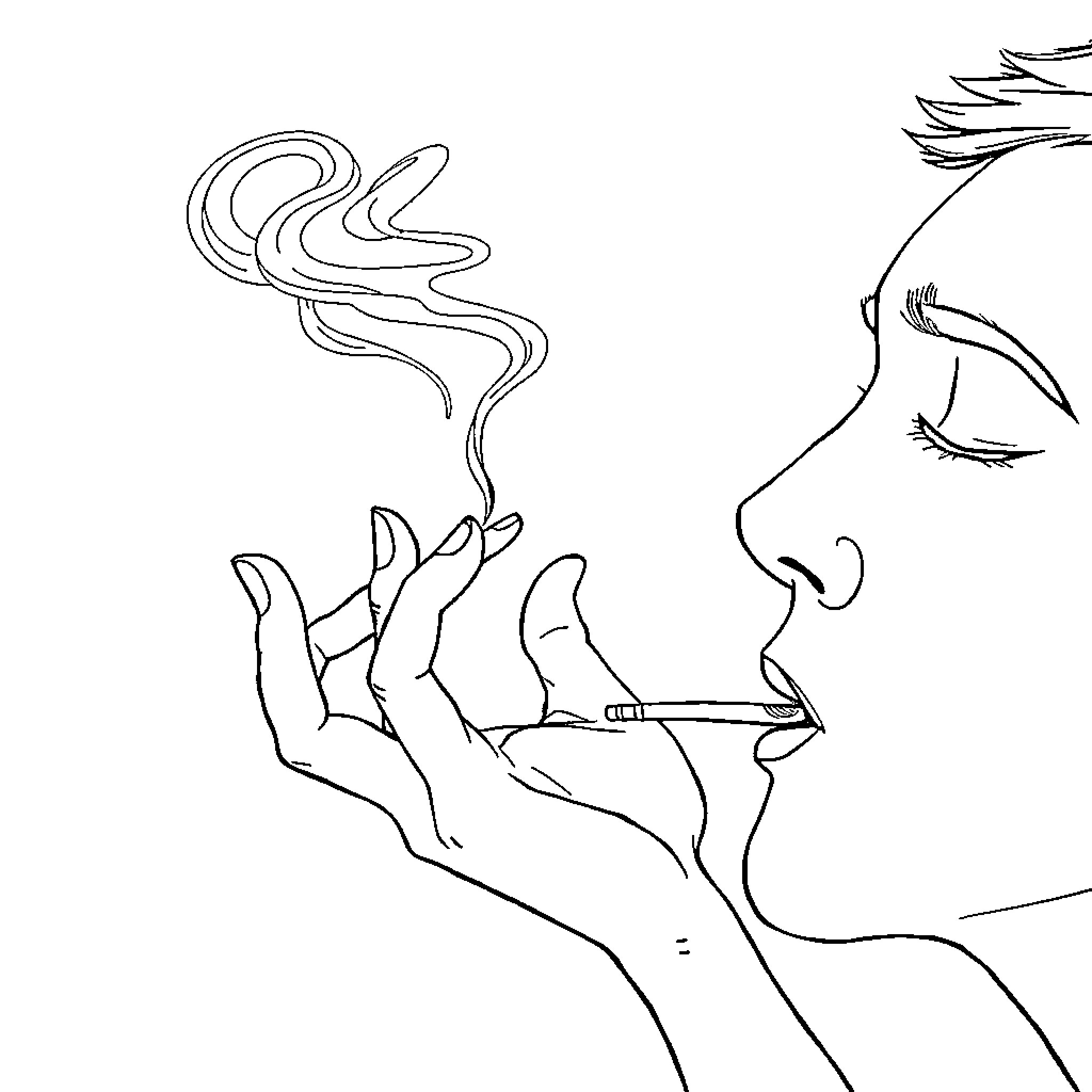 Smoking abstract figure expression Coloring Page (free black-and-white line drawing printable PDF for all, from beginners to advanced learners, including children, teens, adults, and seniors)