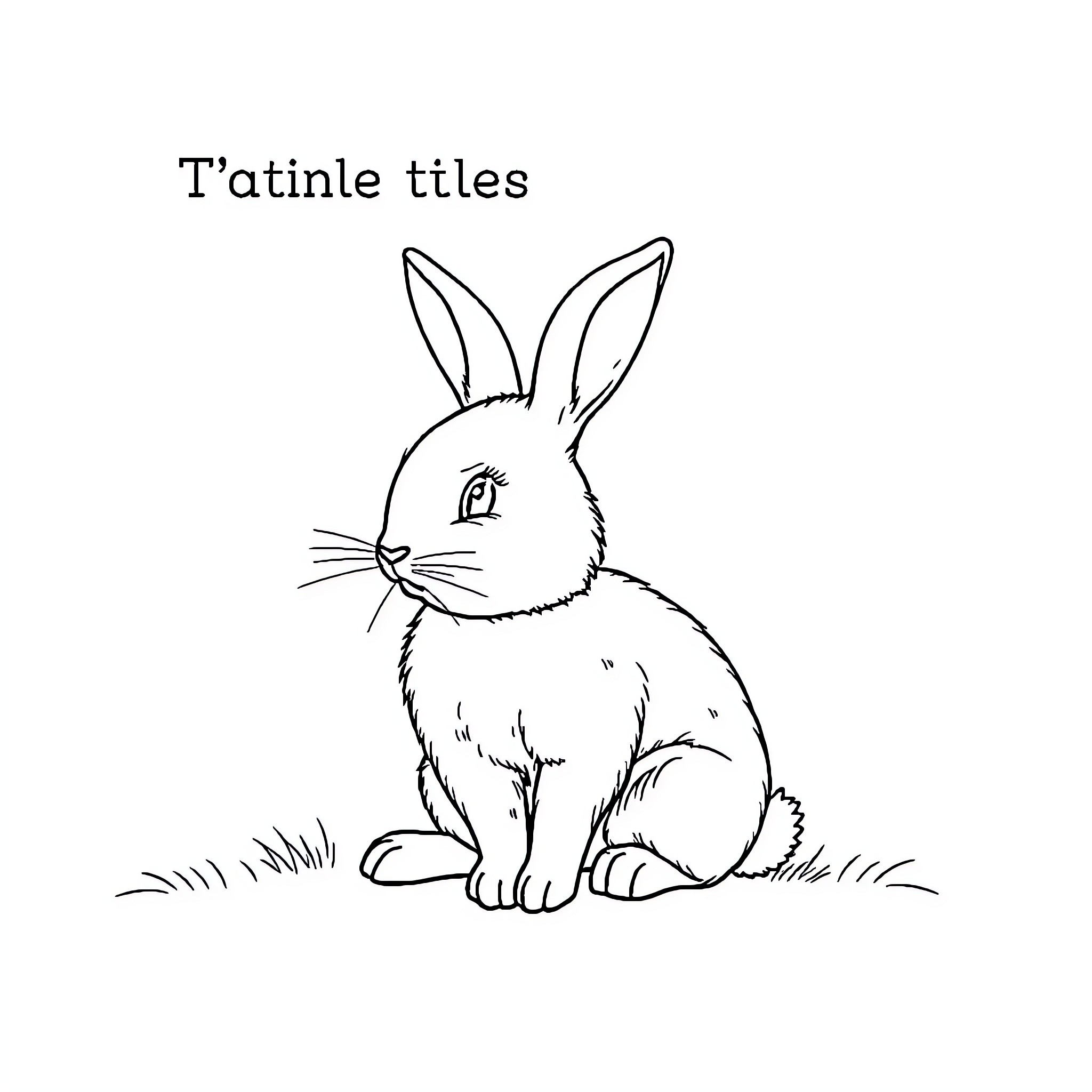 Rabbit sitting calmly in the grass Coloring Page (free black-and-white line drawing printable PDF for all, from beginners to advanced learners, including children, teens, adults, and seniors)